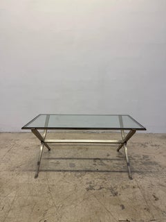 French Art Deco Revival Glass and Steel Coffee or Cocktail Table, 1970s - 2 of 2