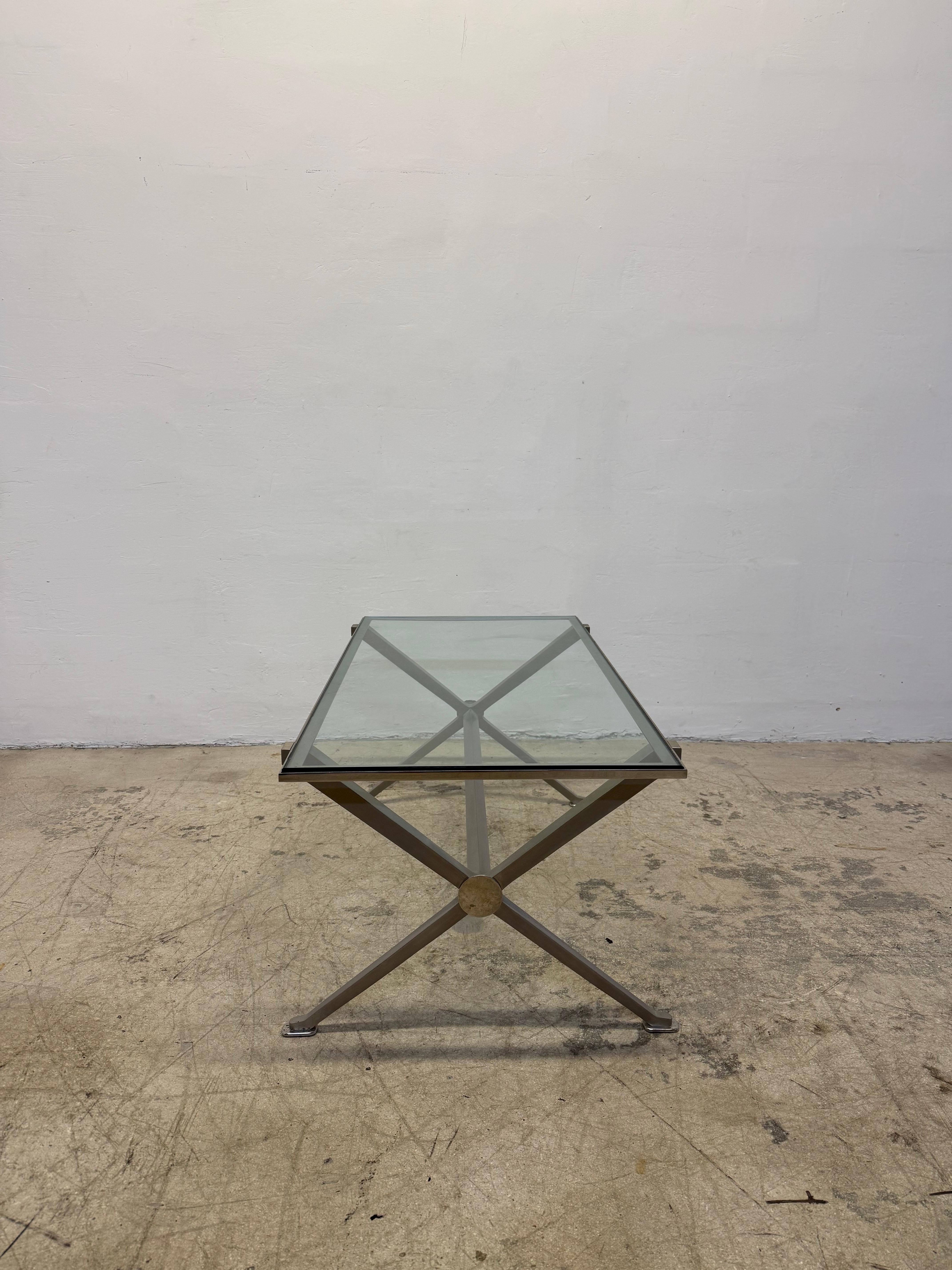Unknown French Art Deco Revival Glass and Steel Coffee or Cocktail Table, 1970s - 2 of 2 For Sale