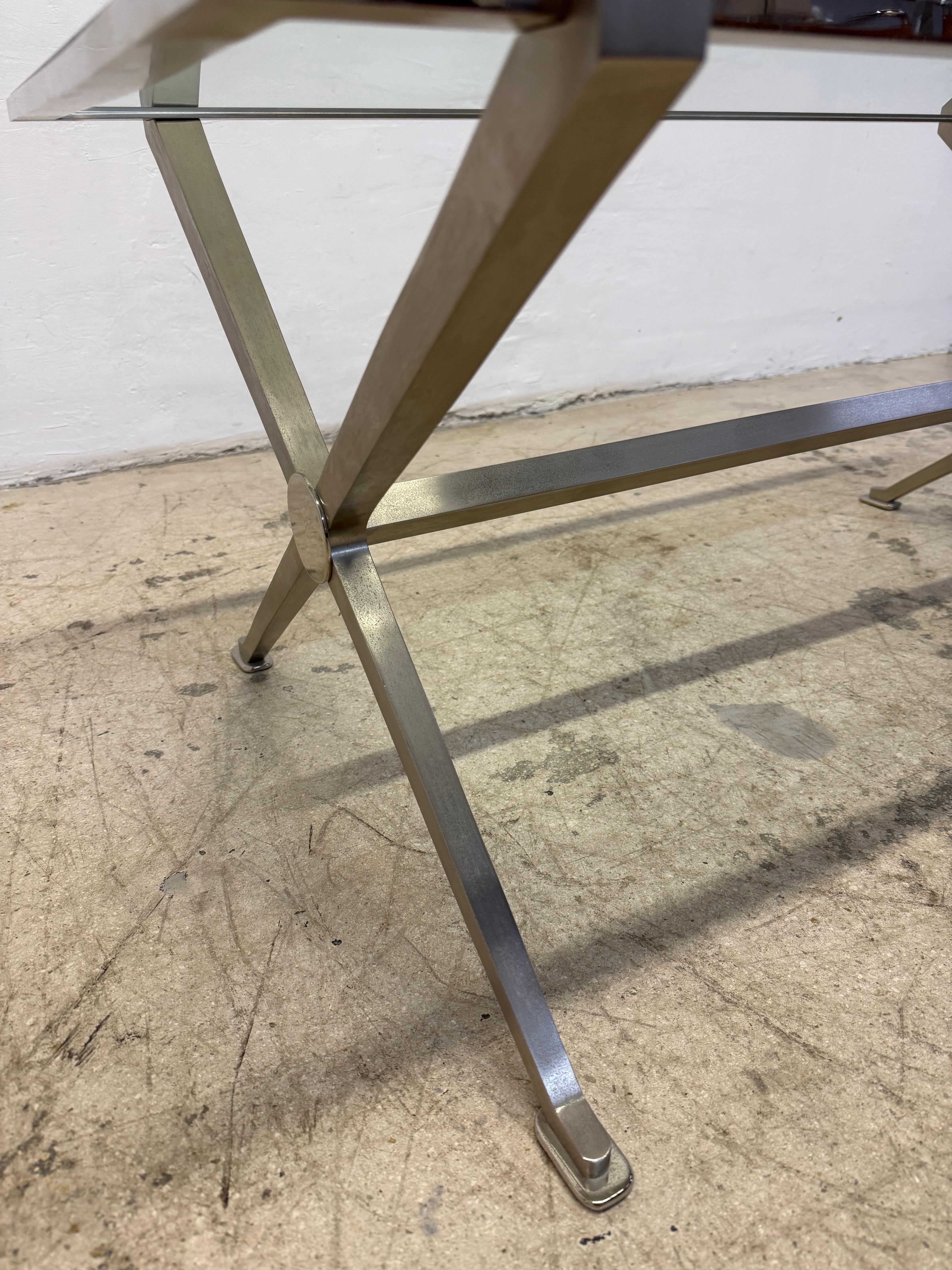 French Art Deco Revival Glass and Steel Coffee or Cocktail Table, 1970s - 2 of 2 For Sale 4