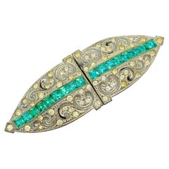 French Art Deco Rhinestone Glass Belt Buckle