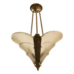 French Art Deco Ribbed Chandelier