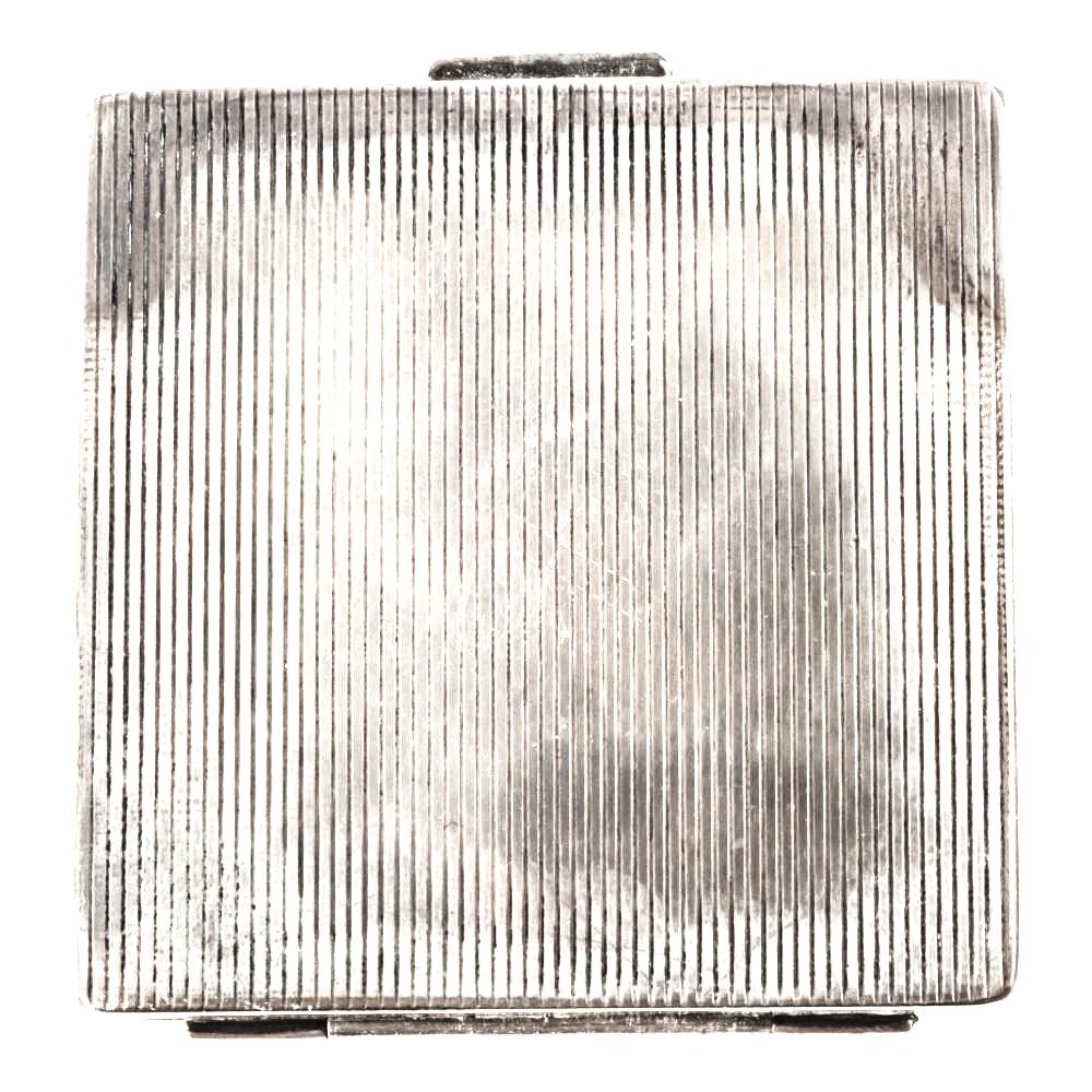 Women's or Men's French Art Deco Ribbed Gold Silver Ruby Vintage 3 Inch Ribbon Compact
