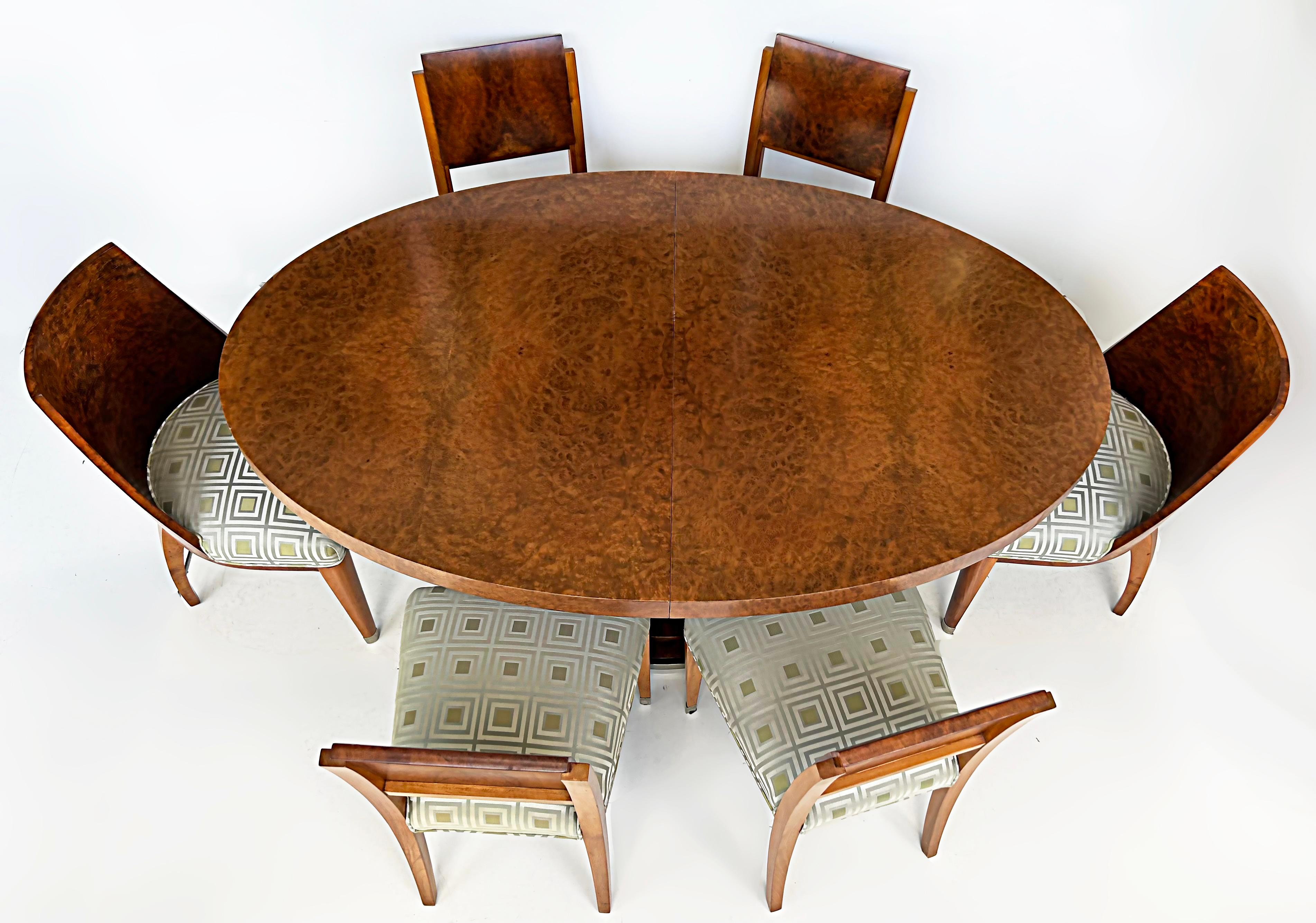 Metal French Art Deco Rinck Paris Burlwood Dining Table 1930s, Extending Oval Pedestal For Sale