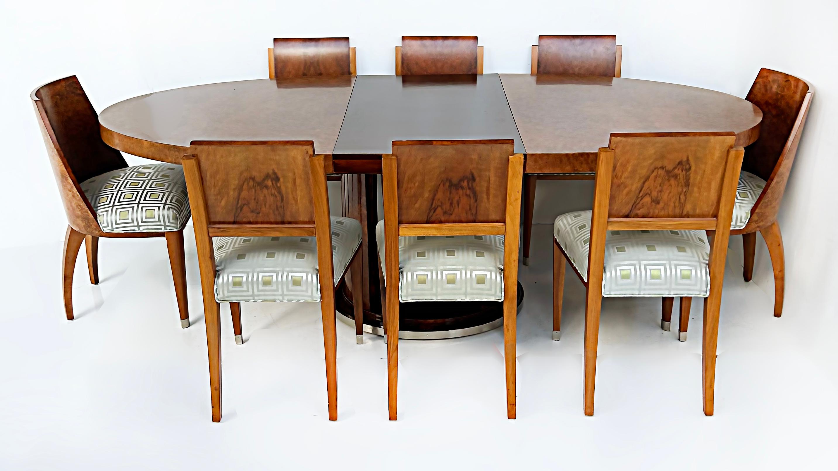 French Art Deco Rinck Paris Burlwood Dining Table 1930s, Extending Oval Pedestal For Sale 1