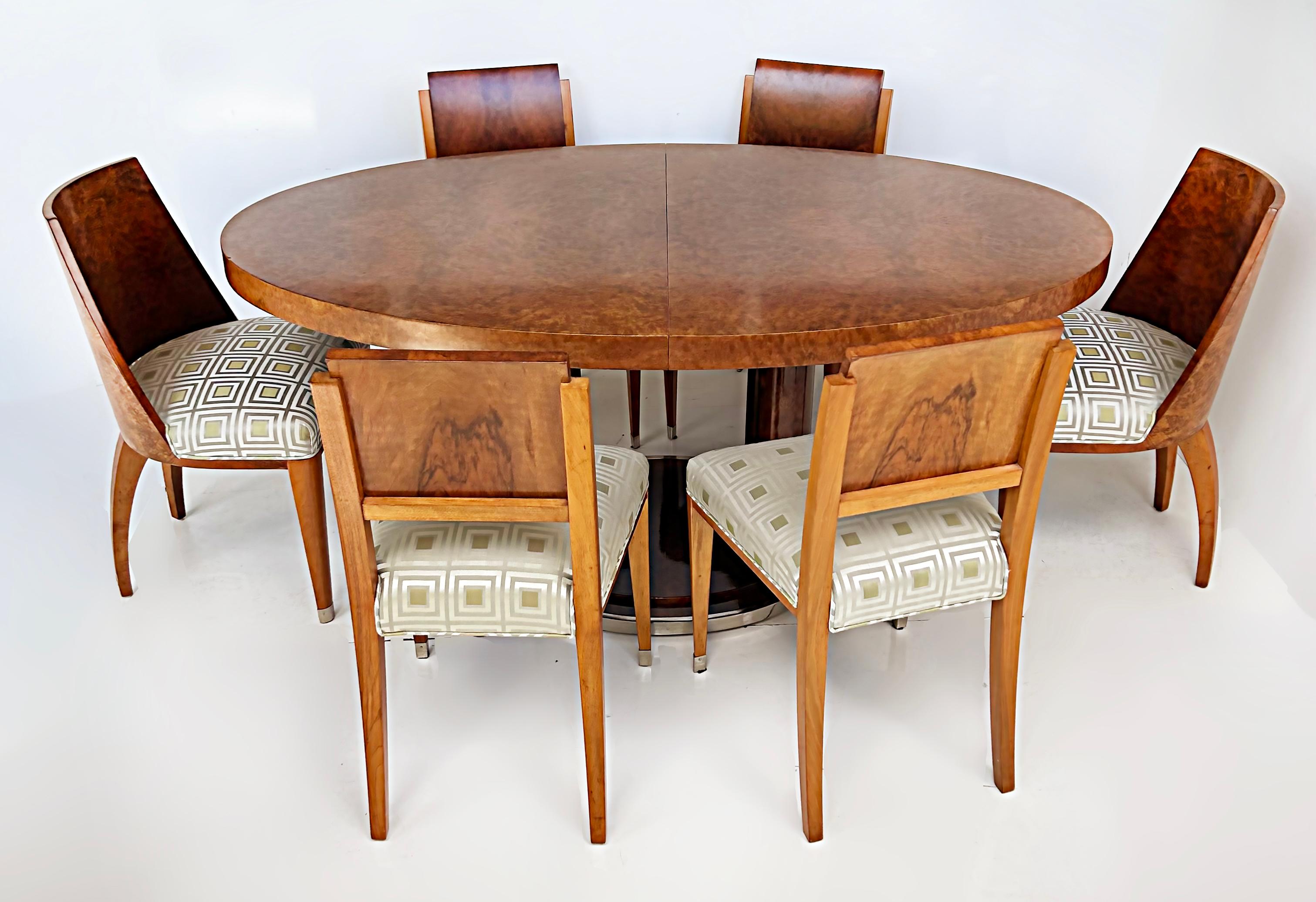 French Art Deco Rinck Paris Burlwood Dining Table 1930s, Extending Oval Pedestal For Sale 2