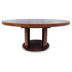 Vintage French Art Deco Rinck Paris Burlwood Dining Table 1930s, Extending Oval Pedestal