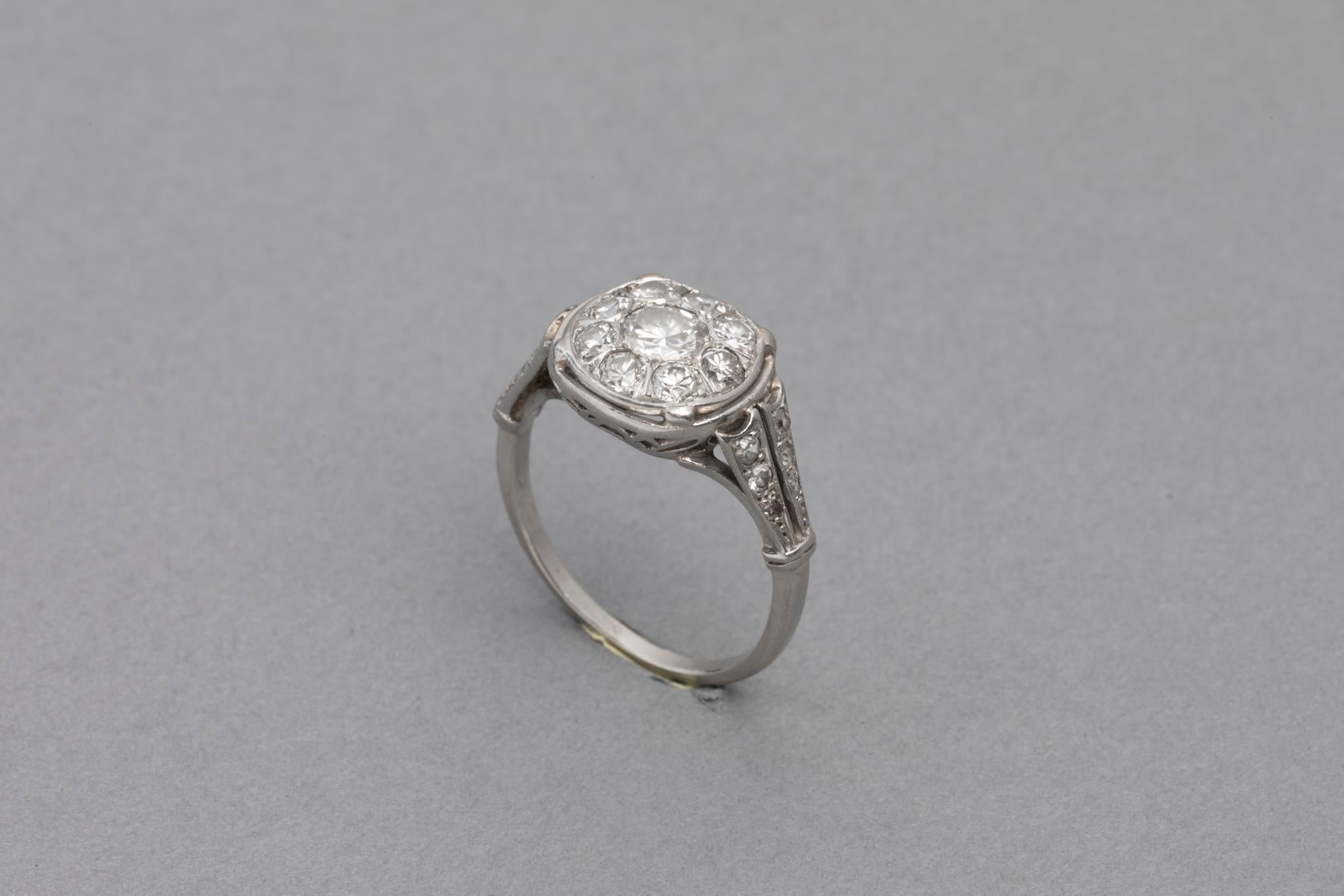 French Art Deco Ring, Platinum and Diamonds 1