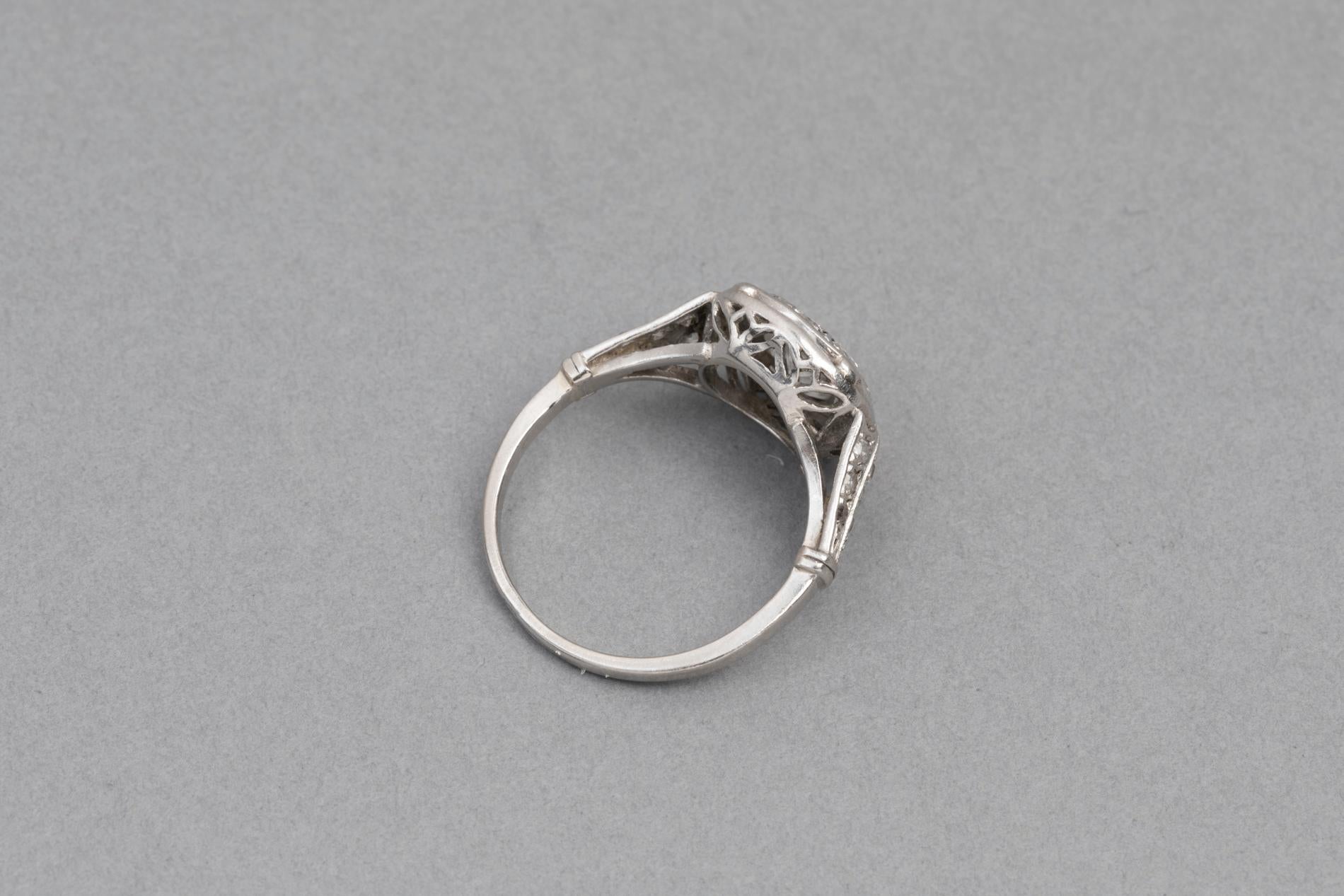 French Art Deco Ring, Platinum and Diamonds 2