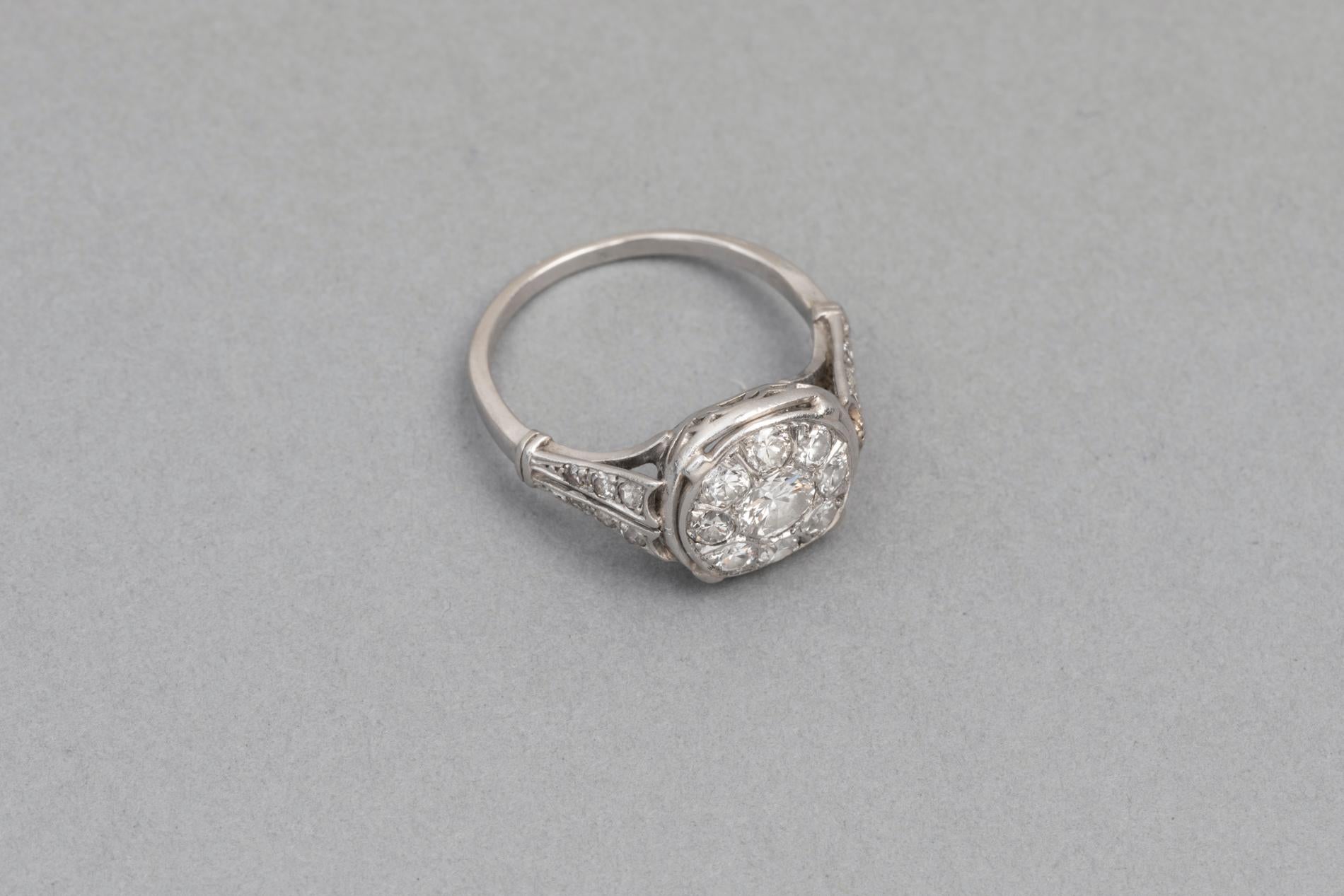 French Art Deco Ring, Platinum and Diamonds 3