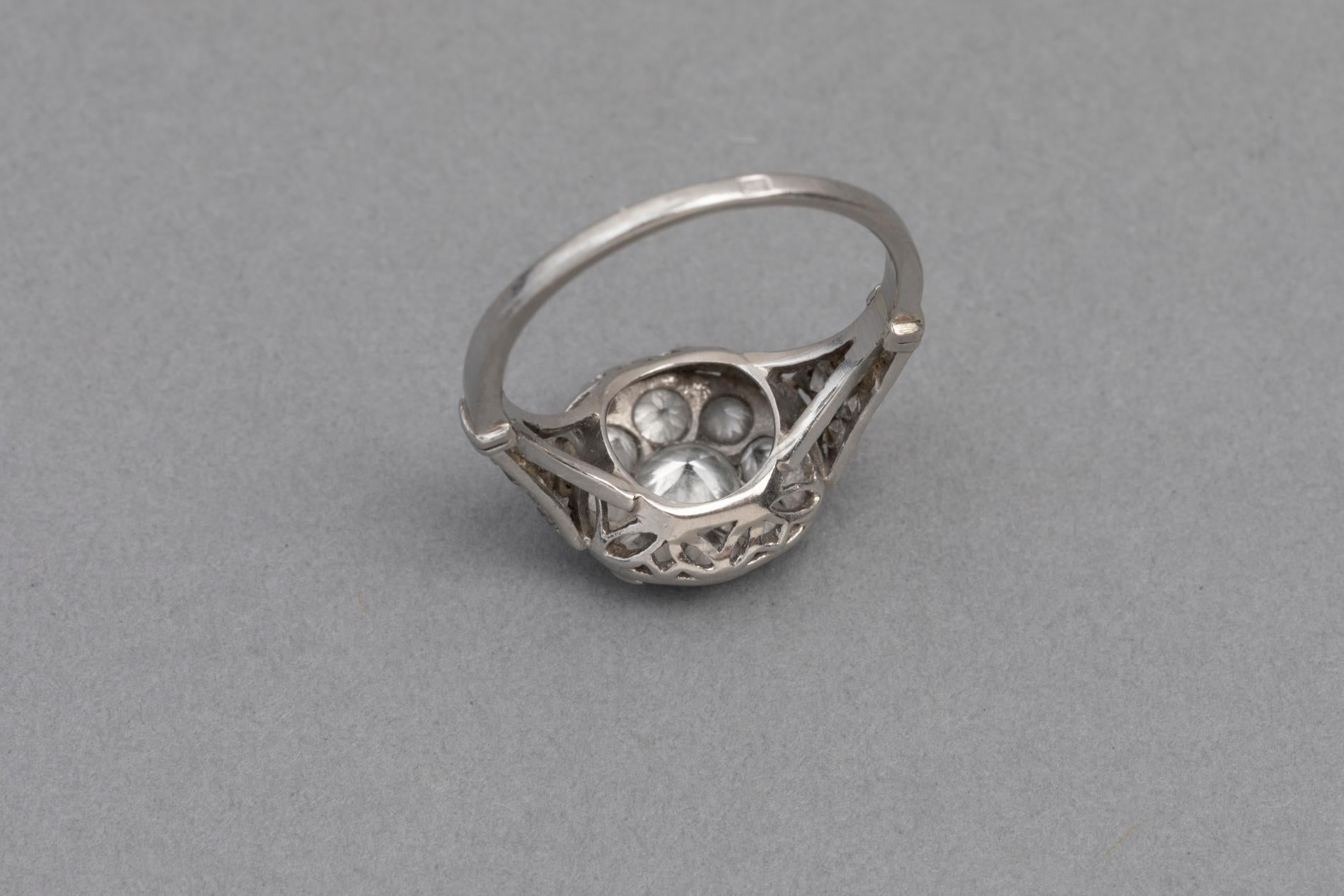 French Art Deco Ring, Platinum and Diamonds 4