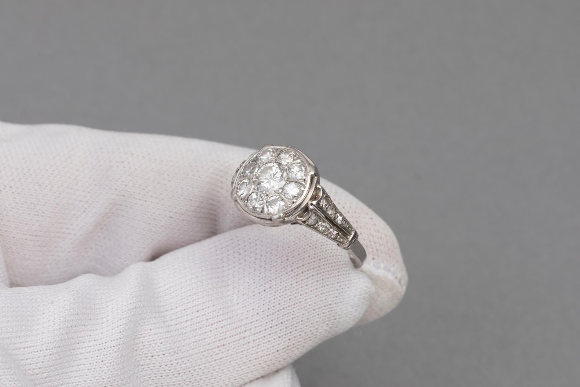 French Art Deco Ring, Platinum and Diamonds 5