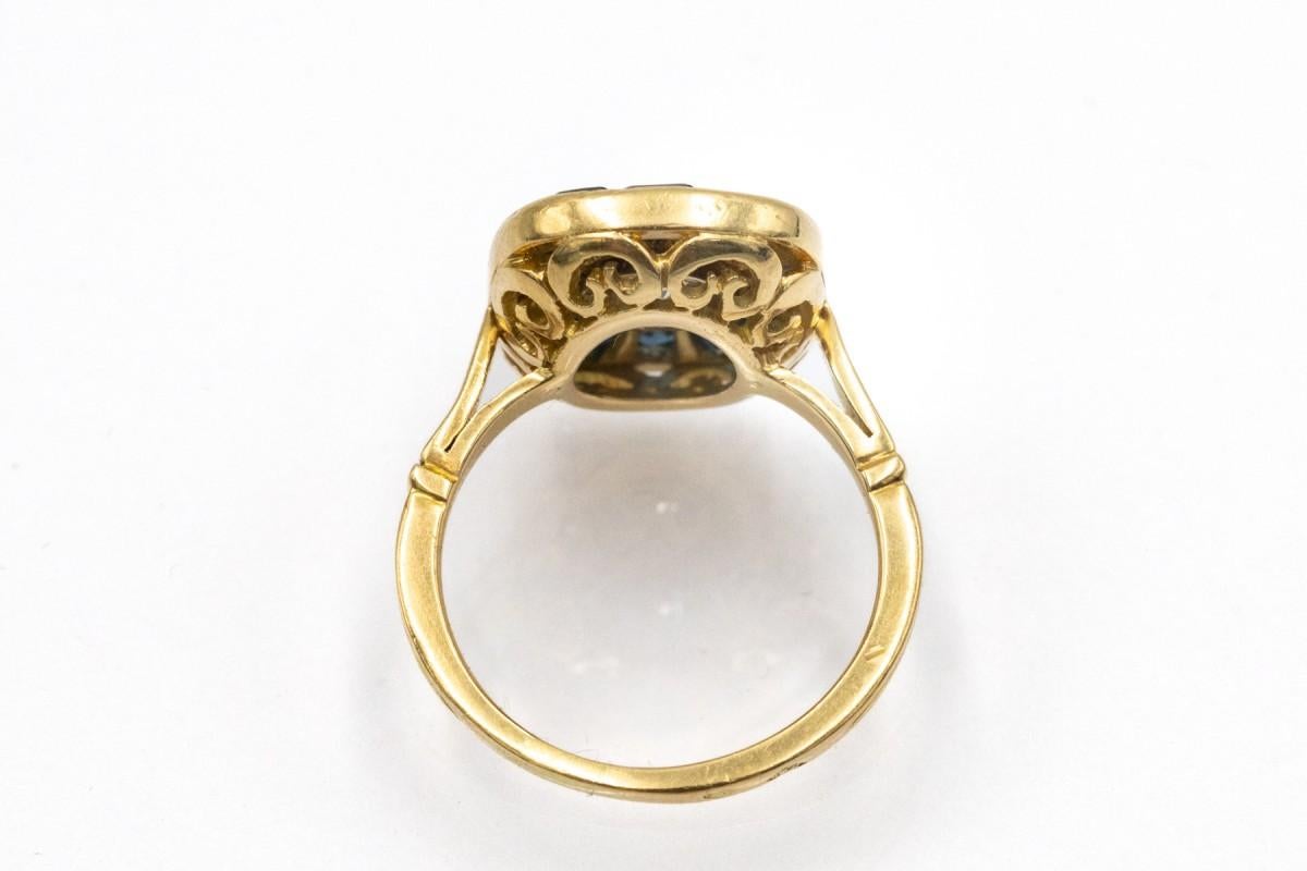 Anillo Art Déco francés con un diamante talla antigua de 1,00 ct y zafiros naturales Corte europeo antiguo en venta