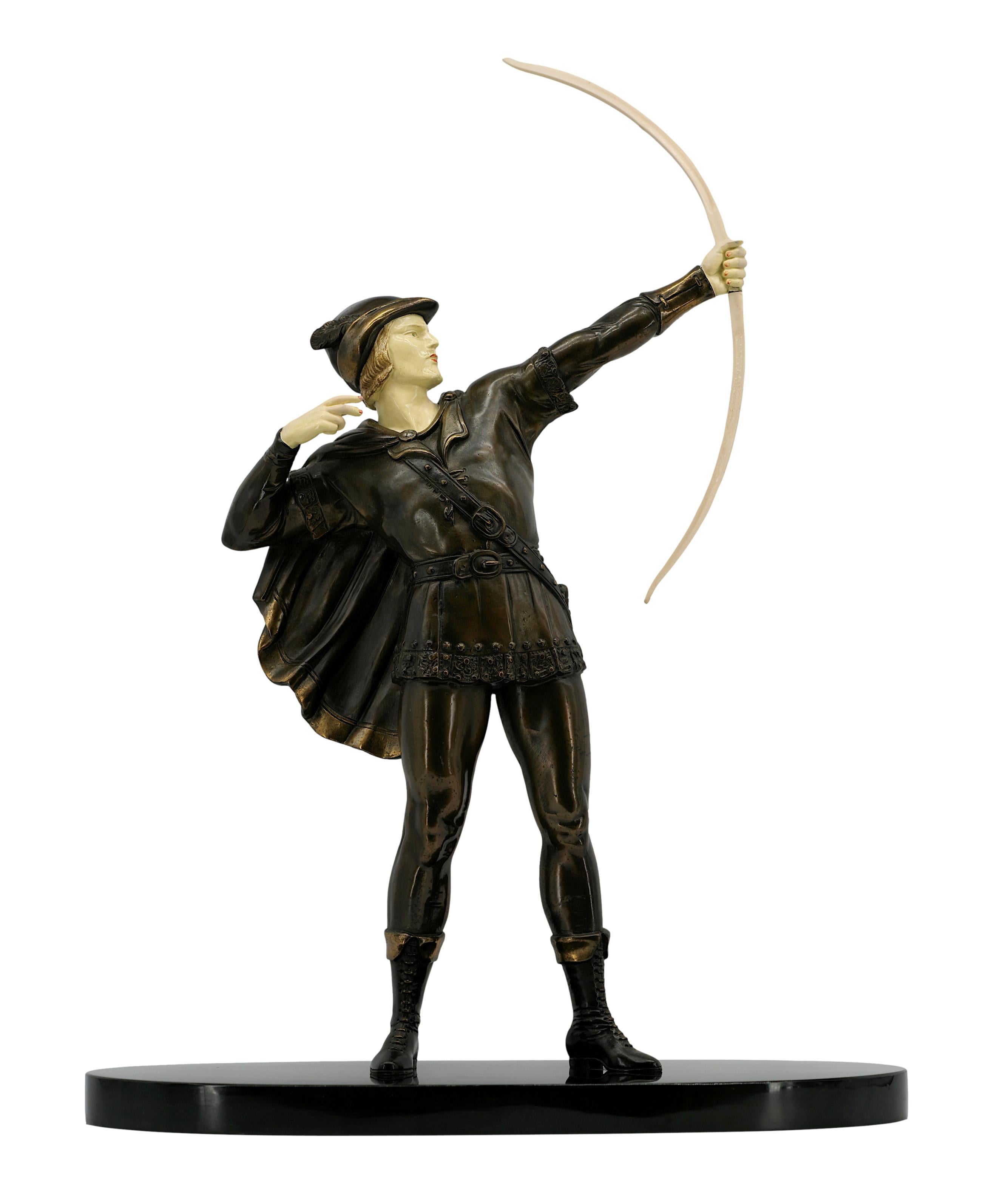 French Art Deco Robin Hood Sculpture, 1930s In Good Condition For Sale In Saint-Amans-des-Cots, FR