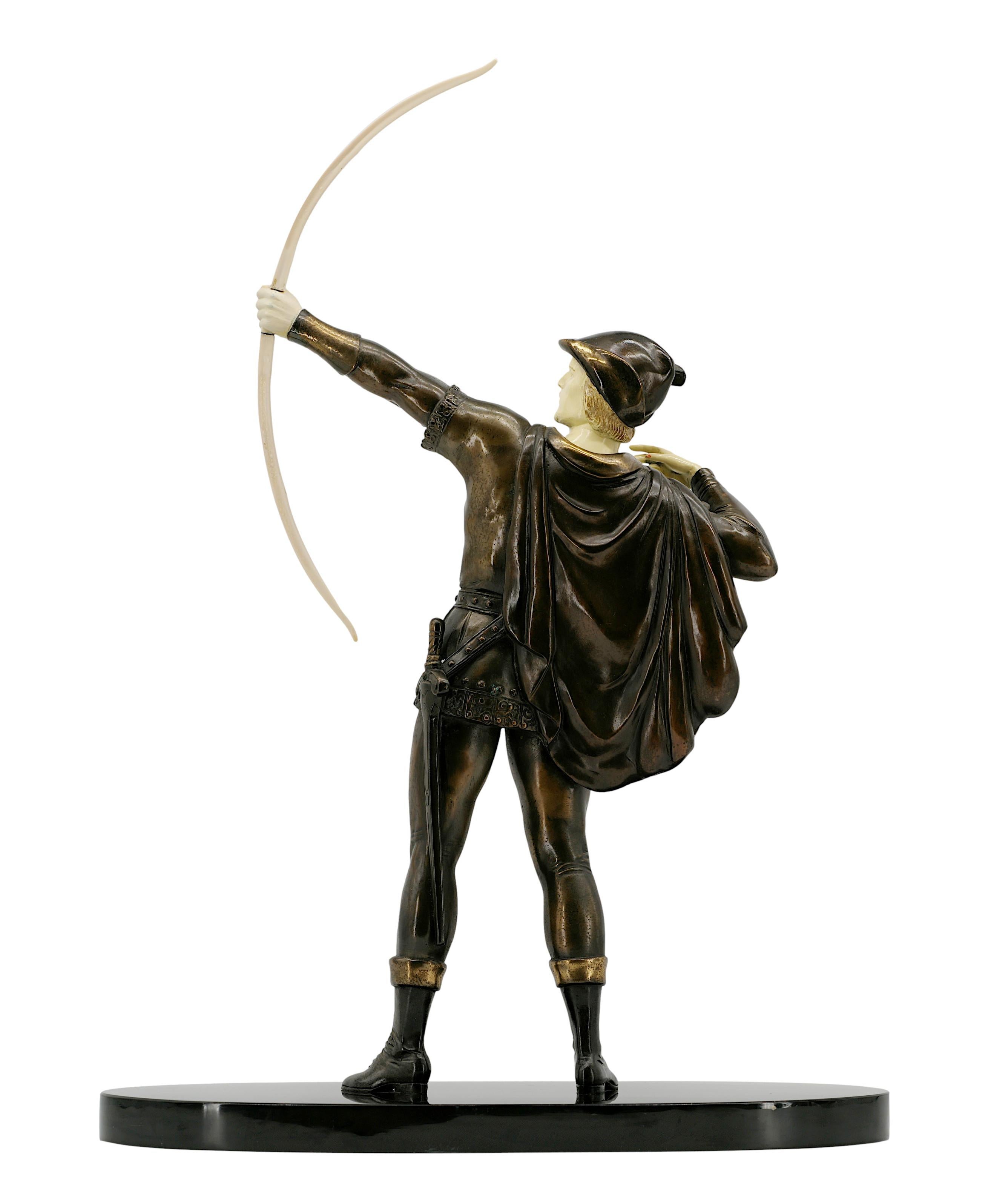 Französische Art Deco Robin Hood's Skulptur, 1930er Jahre (Zink) im Angebot