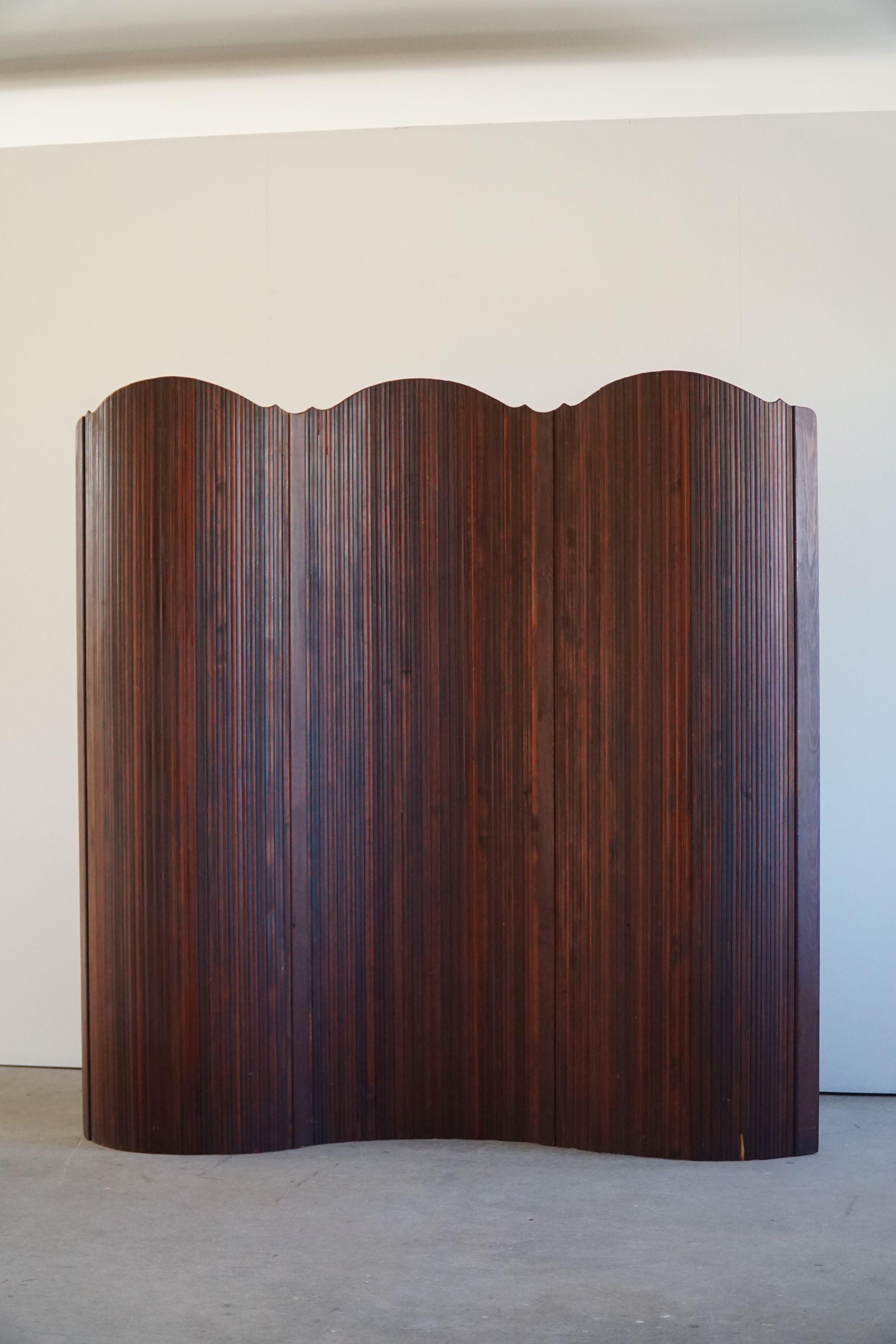 French Art Deco Room Divider in Stained Patinated Pine, Made by S.N.S.A, 1950s 6
