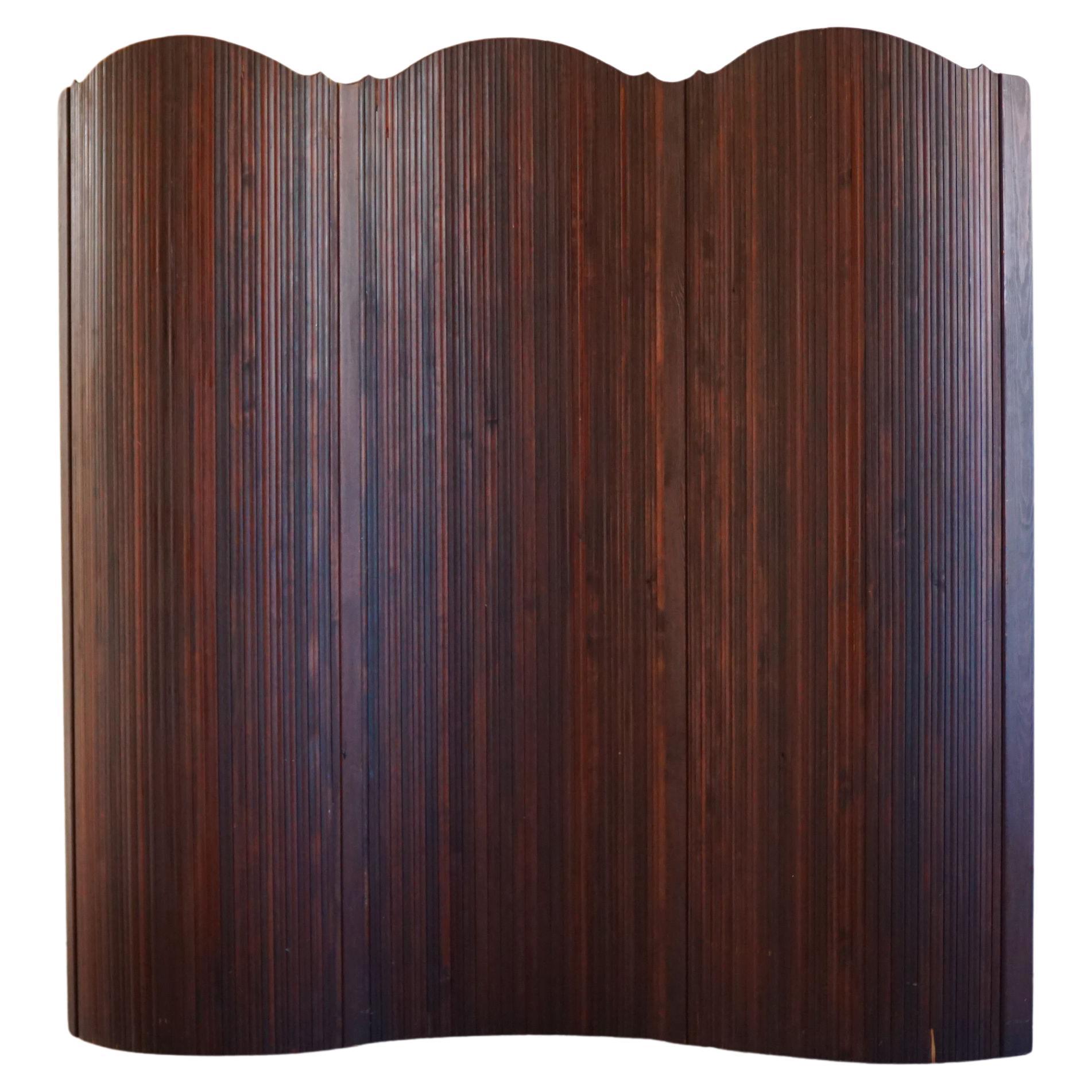 French Art Deco Room Divider in Stained Patinated Pine, Made by S.N.S.A, 1950s
