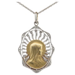 French Art Deco Rose Cut Diamond Virgin Mary 18 KT Platinum Pendant