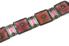 French Art Deco Rose Quartz Pate de Verre Link Bracelet