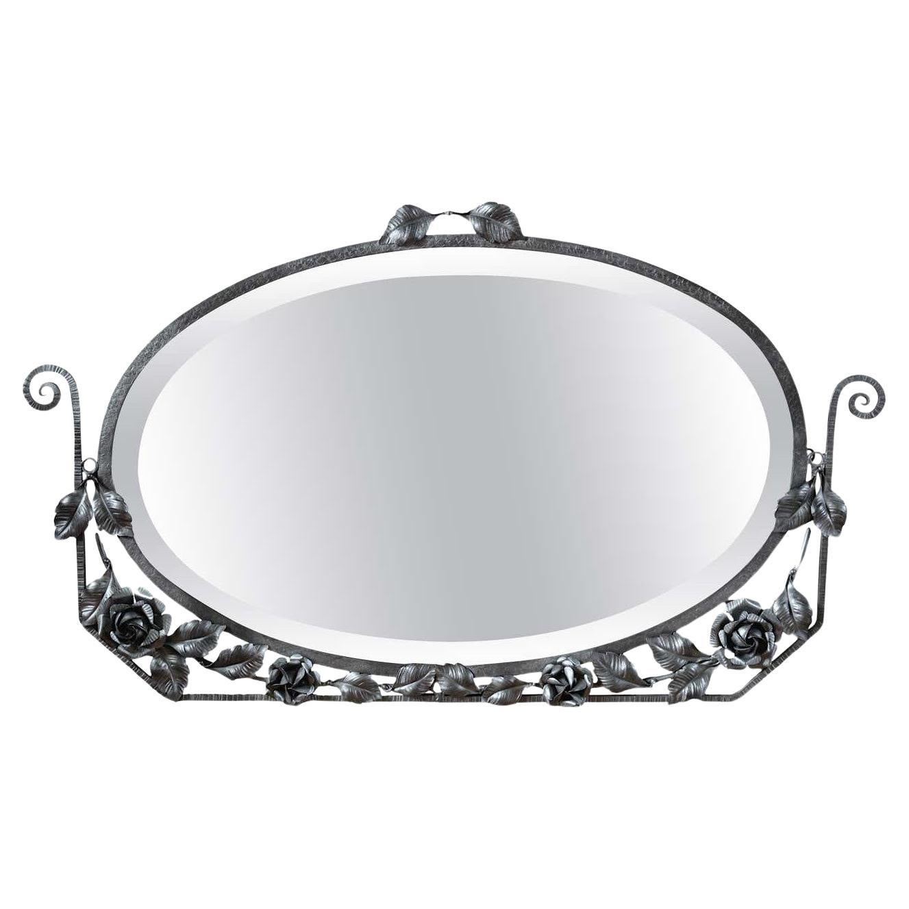 French Art Deco Roses Wall Mirror, 1920