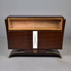 French Art Deco Rosewood and Brass Buffet with Sliding Glass Doors at Top