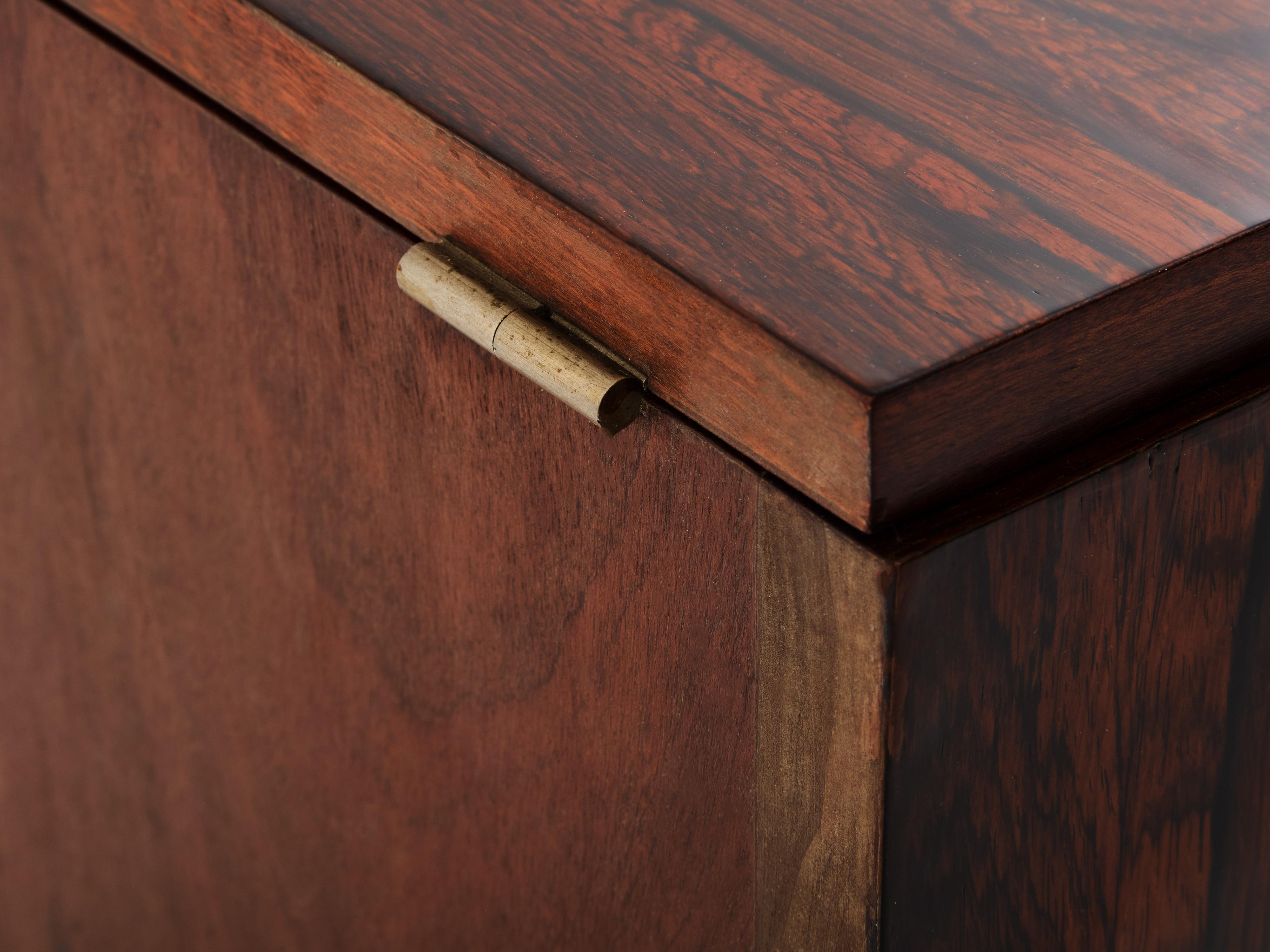 French Art Deco rosewood and brass sewing cabinet 1940s For Sale 5