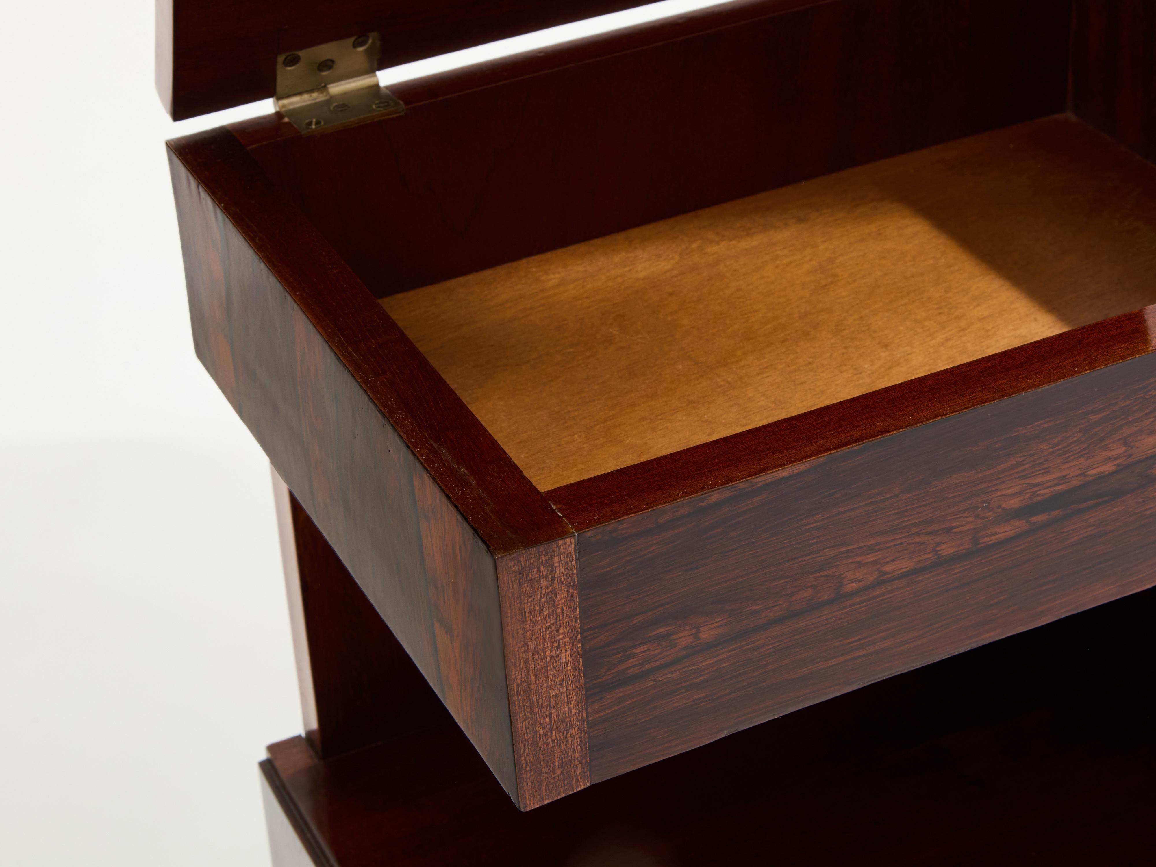 French Art Deco rosewood and brass sewing cabinet 1940s For Sale 6
