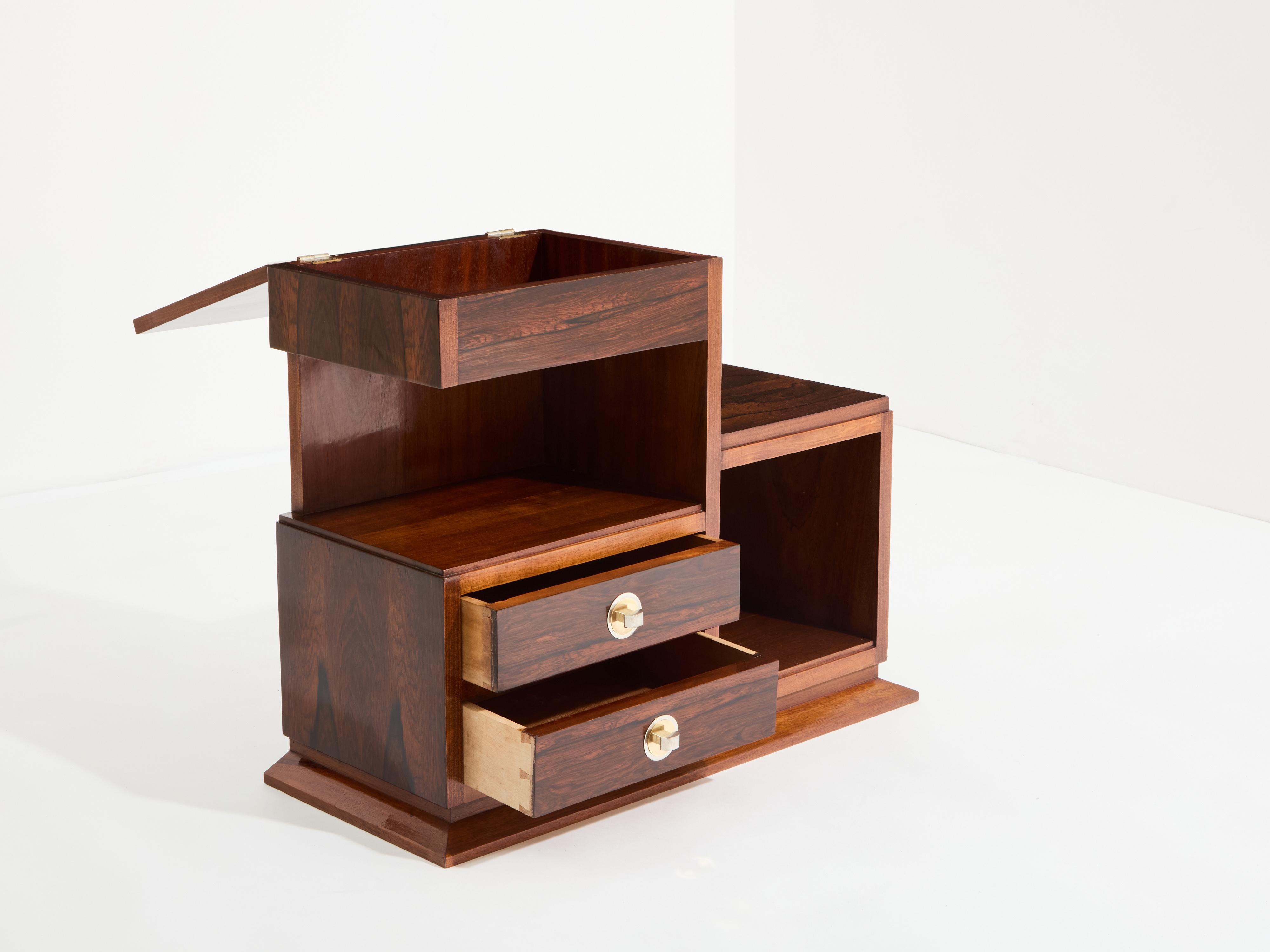 French Art Deco rosewood and brass sewing cabinet 1940s In Good Condition For Sale In Paris, IDF