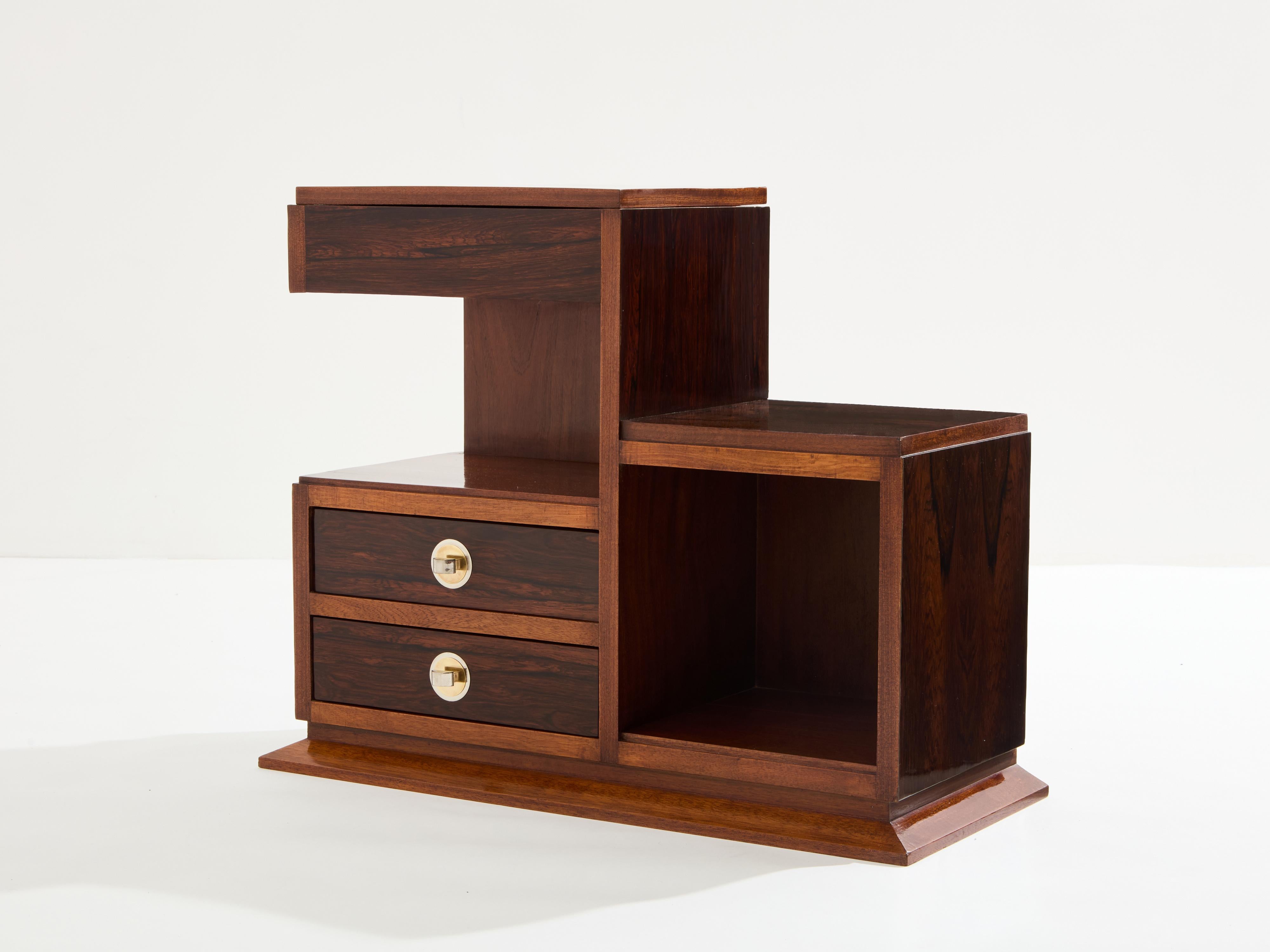 French Art Deco rosewood and brass sewing cabinet 1940s For Sale 1