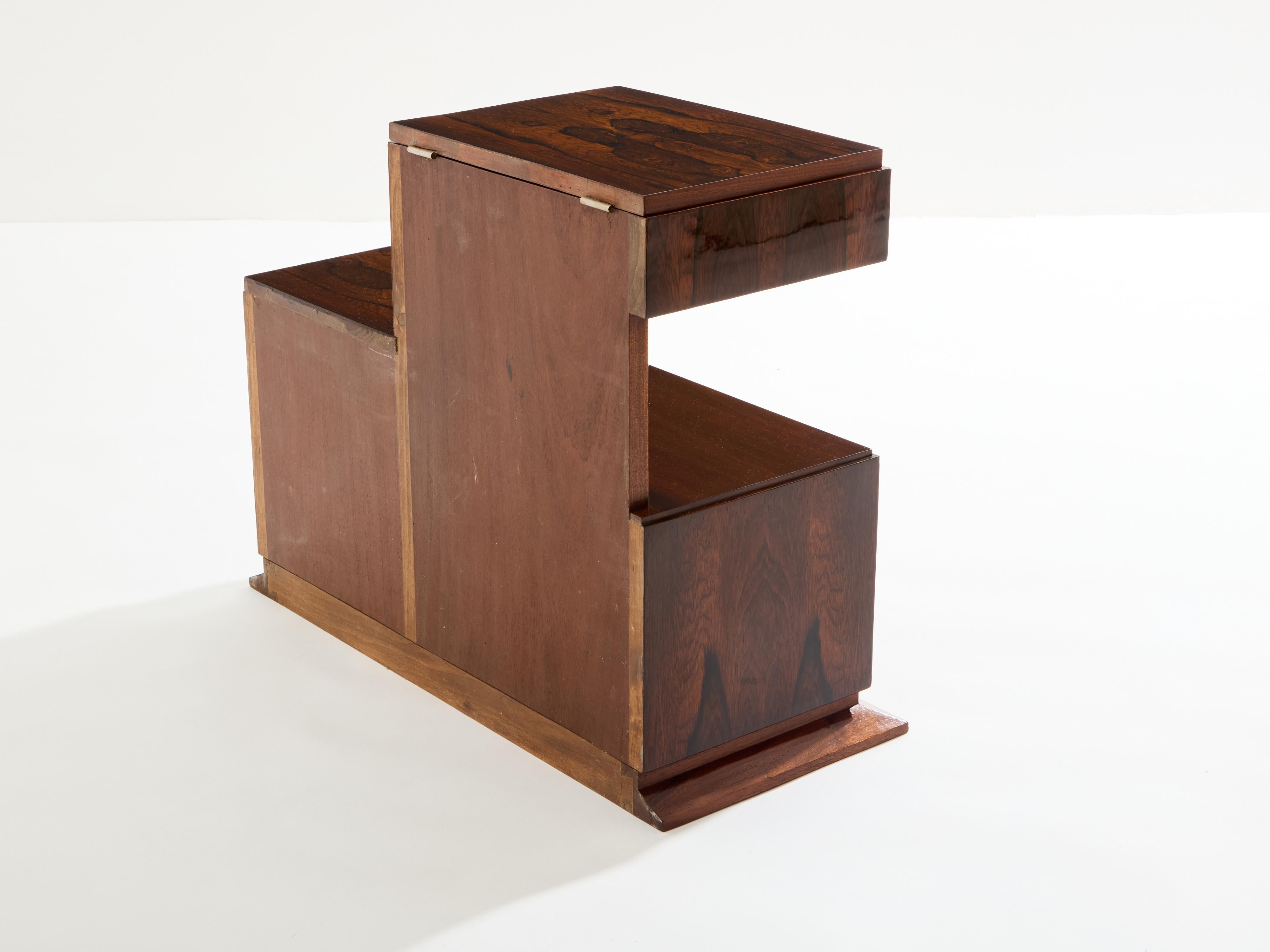 French Art Deco rosewood and brass sewing cabinet 1940s For Sale 3