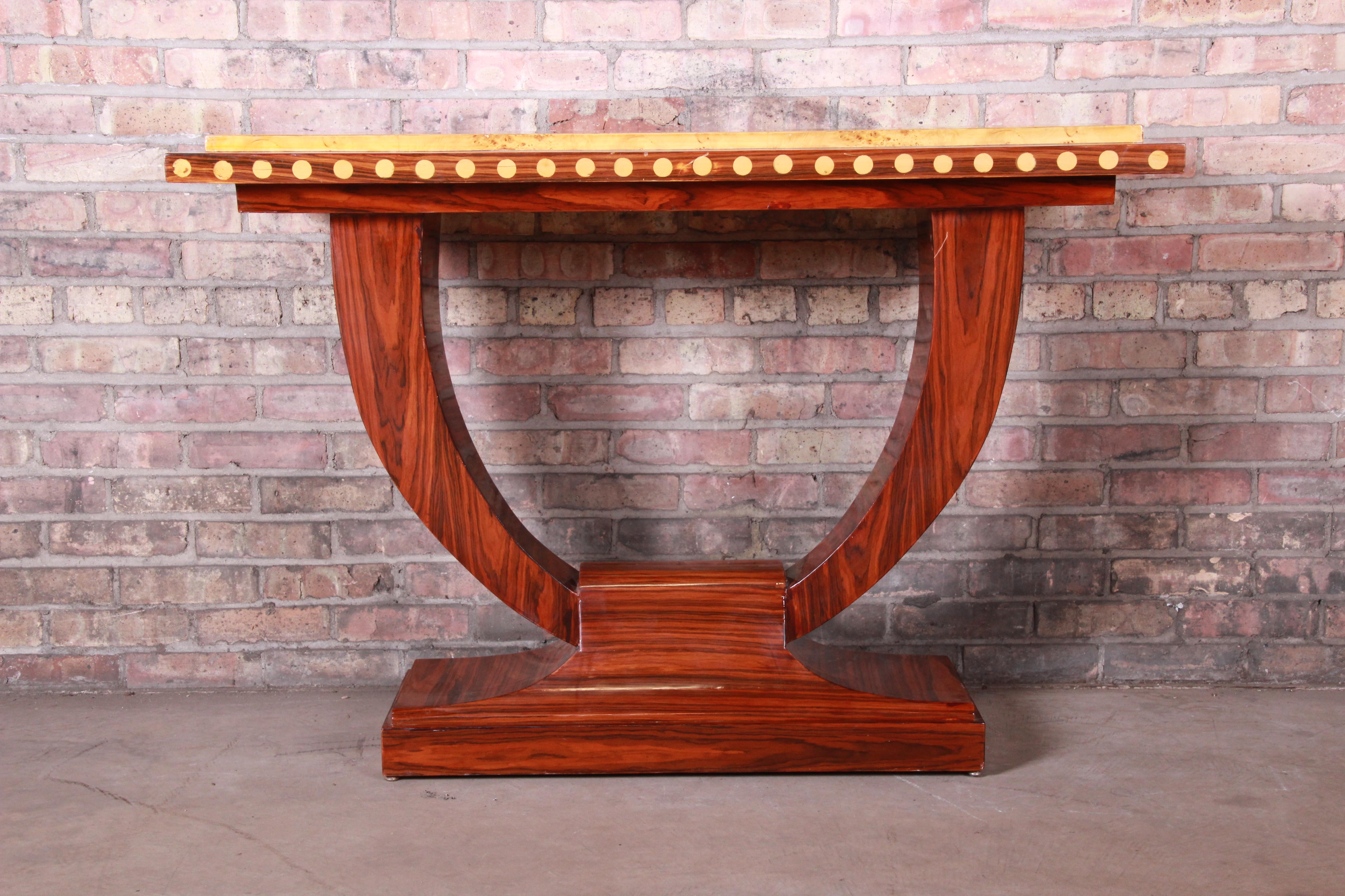 French Art Deco Rosewood and Burled Olive Wood Console Table, circa 1930s 8