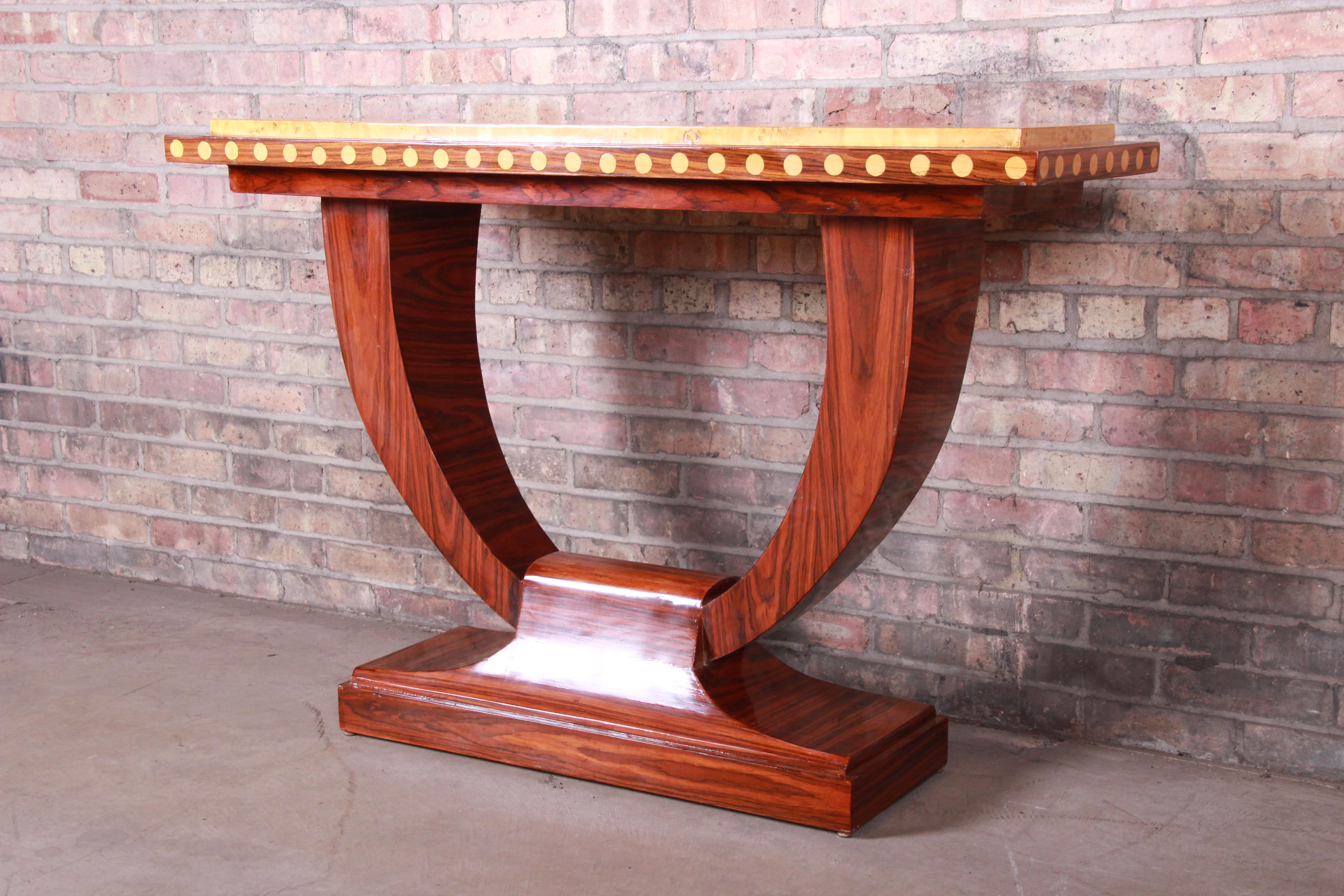 Mid-20th Century French Art Deco Rosewood and Burled Olive Wood Console Table, circa 1930s