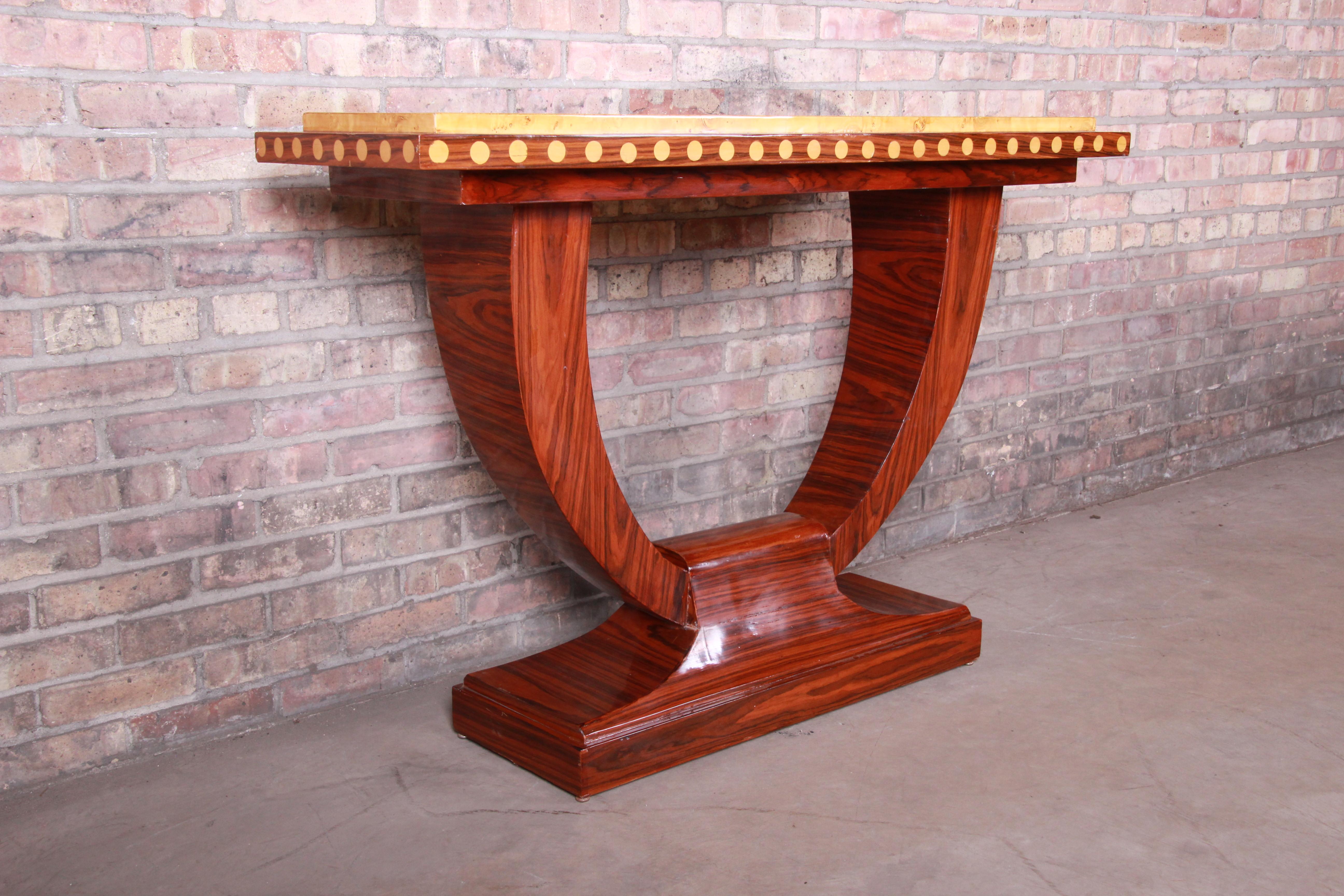 French Art Deco Rosewood and Burled Olive Wood Console Table, circa 1930s 2