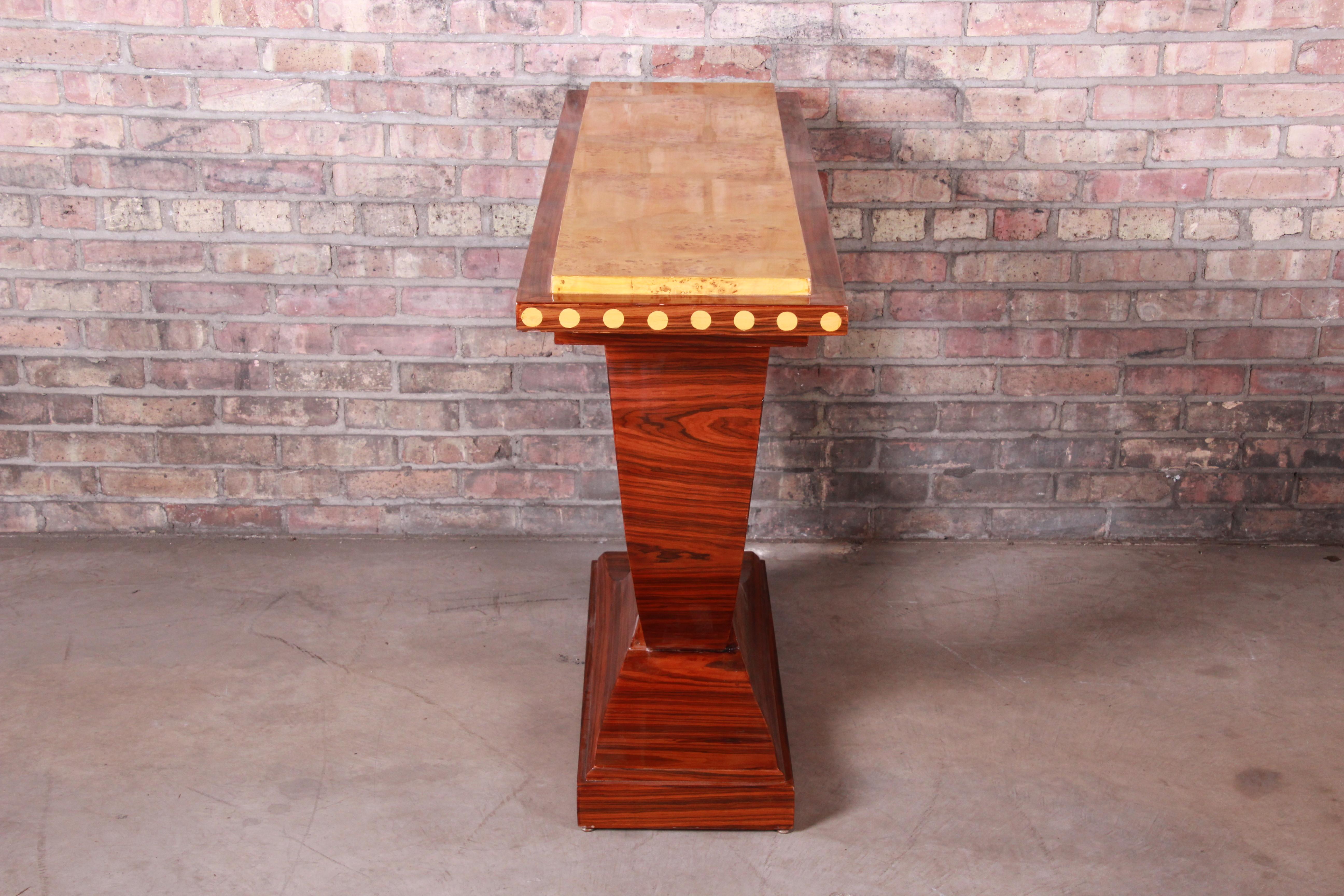 French Art Deco Rosewood and Burled Olive Wood Console Table, circa 1930s 5