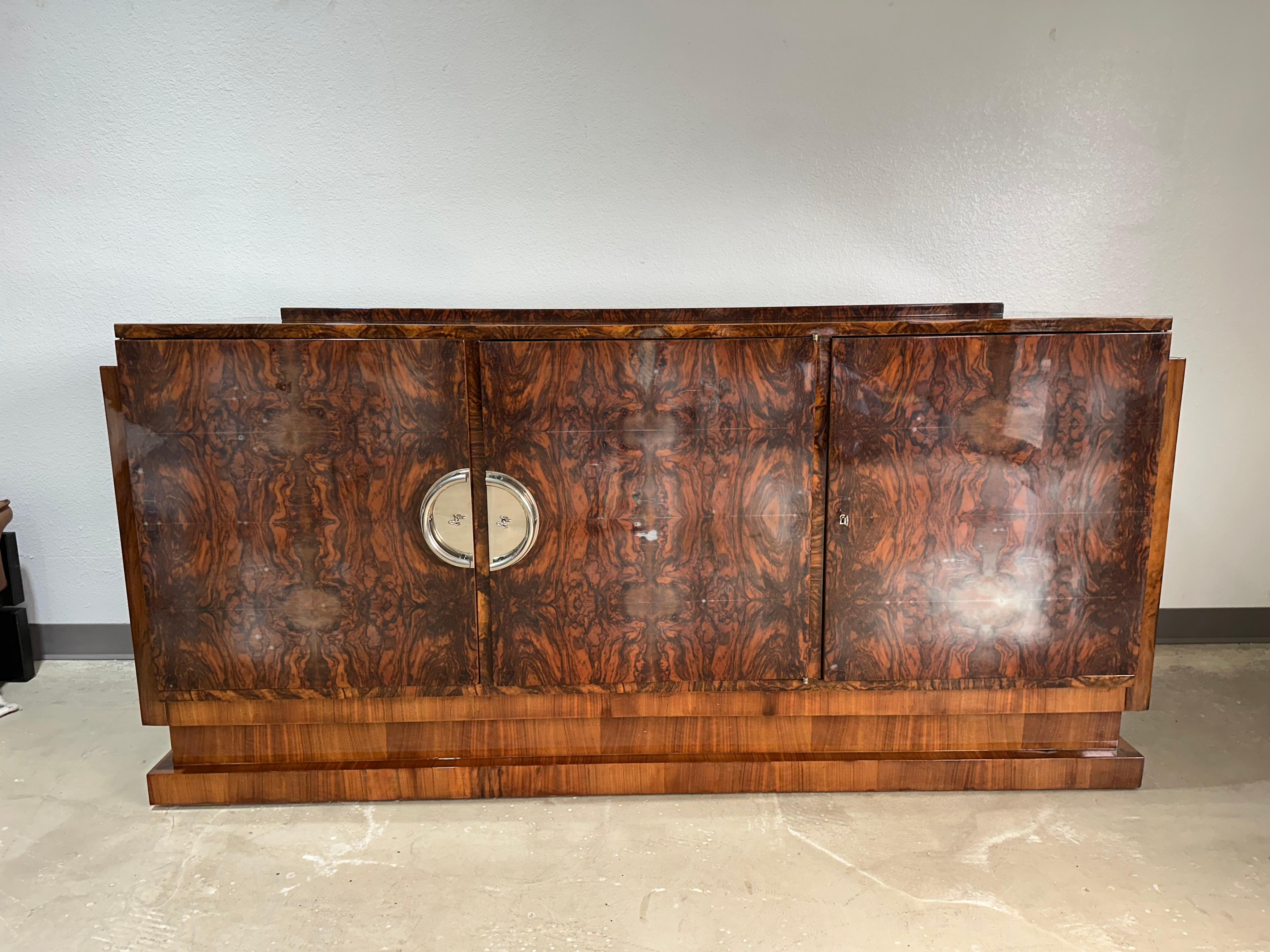 French Art Deco Rosewood and Chrome Credenza Sideboard For Sale 7