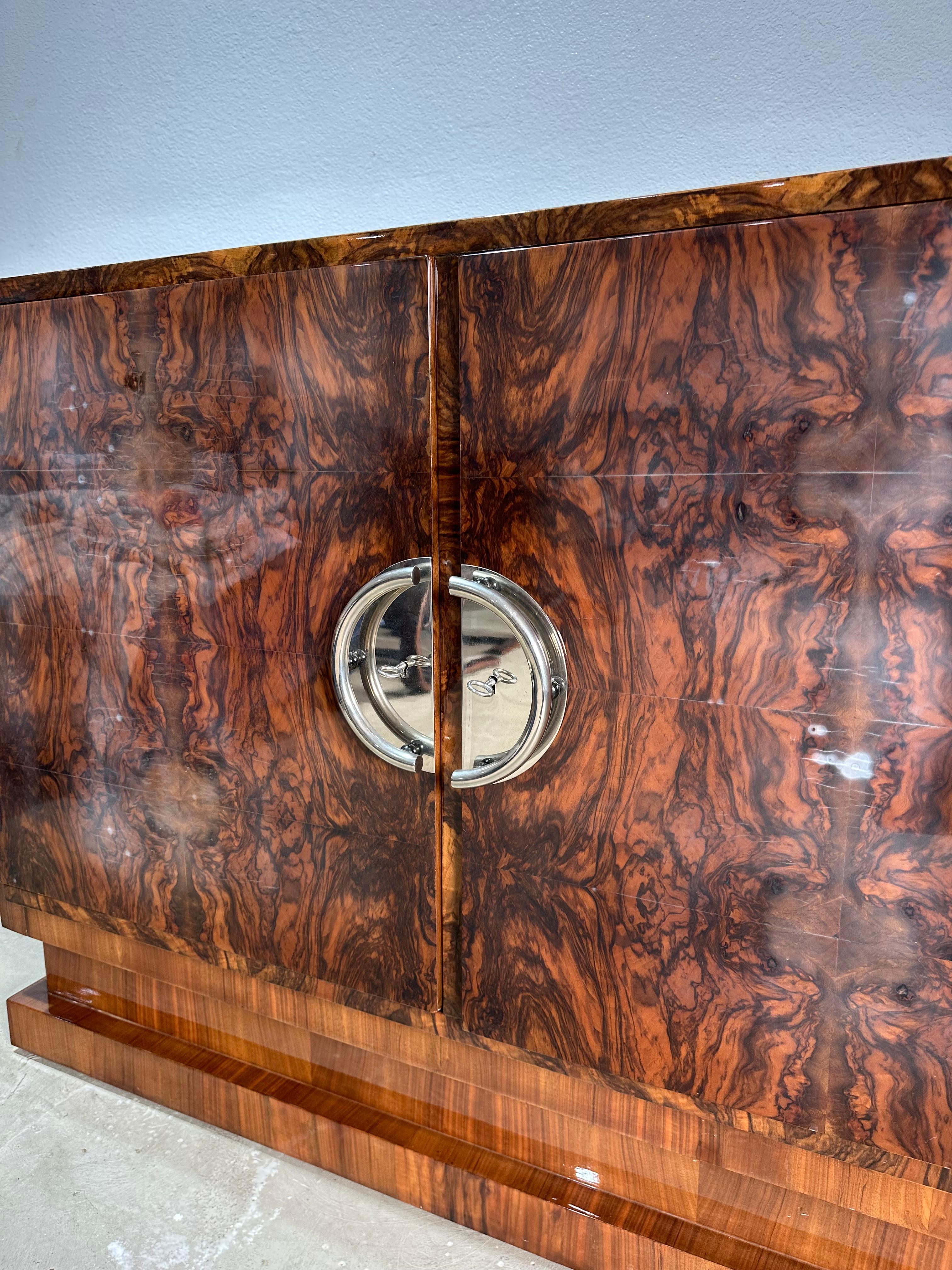 French Art Deco Rosewood and Chrome Credenza Sideboard In Fair Condition For Sale In Lutz, FL