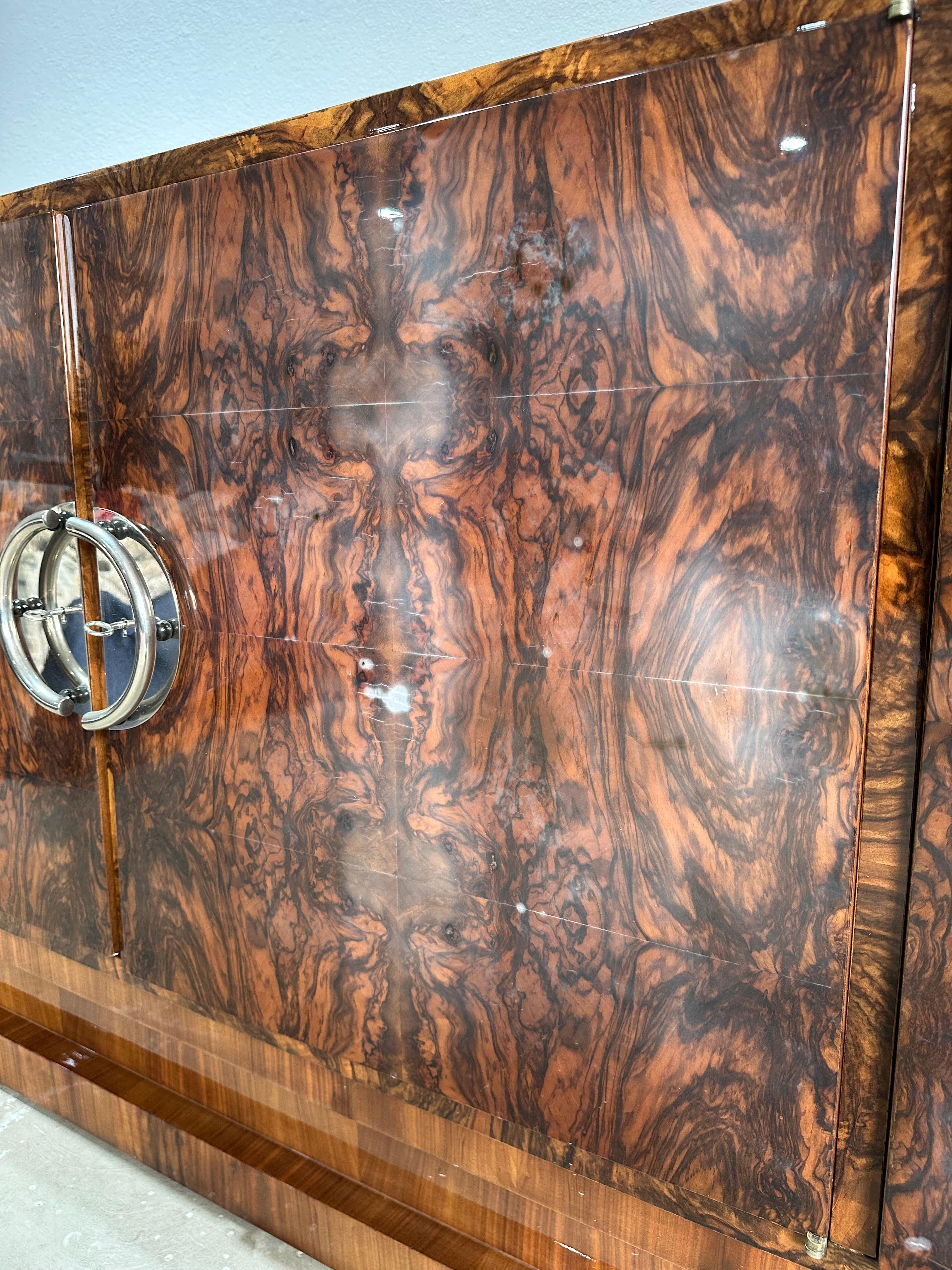 19th Century French Art Deco Rosewood and Chrome Credenza Sideboard For Sale
