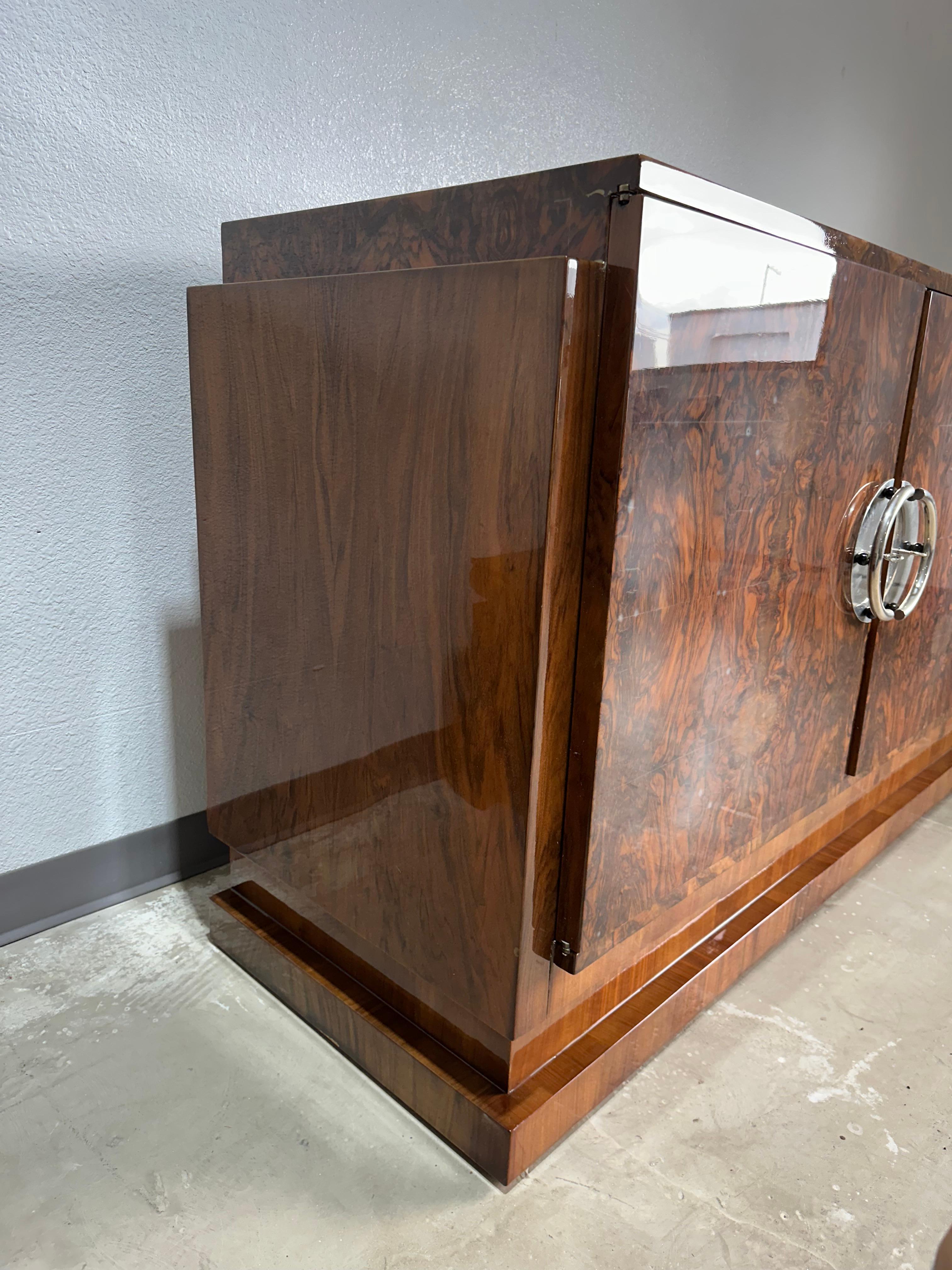 French Art Deco Rosewood and Chrome Credenza Sideboard For Sale 1