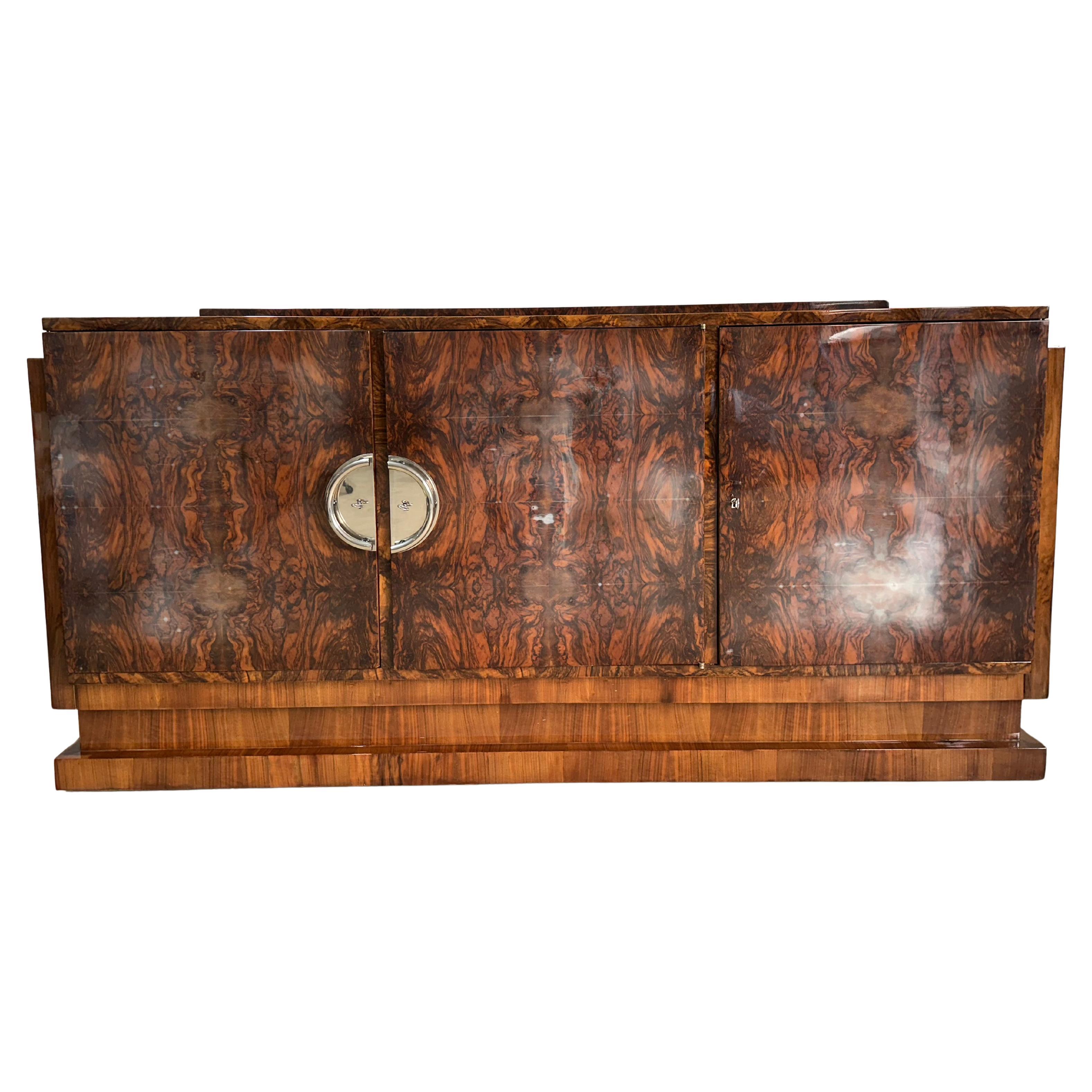 French Art Deco Rosewood and Chrome Credenza Sideboard For Sale