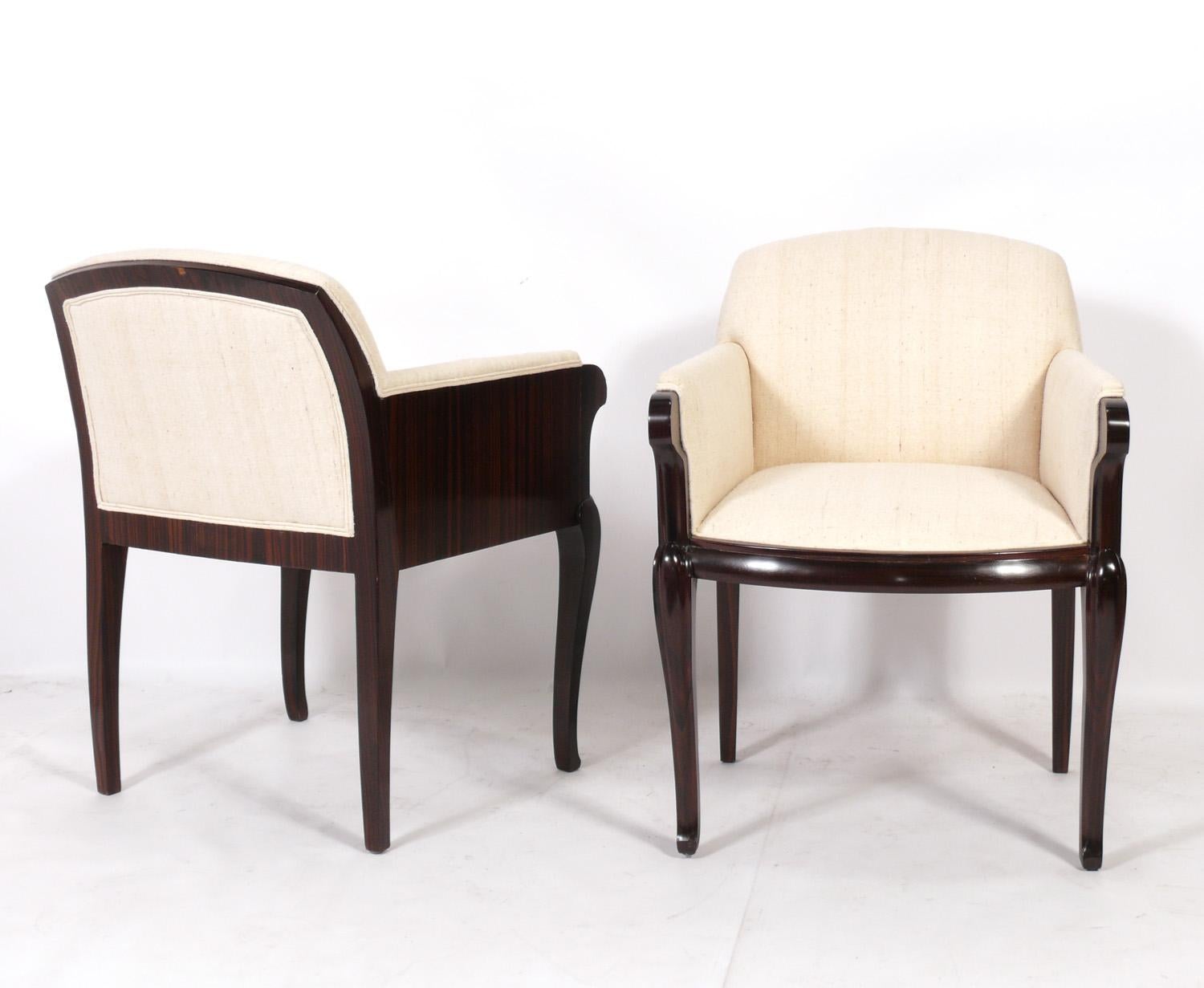 French Art Deco Rosewood and Silk Lounge Chairs  In Good Condition In Atlanta, GA