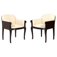 French Art Deco Rosewood and Silk Lounge Chairs 