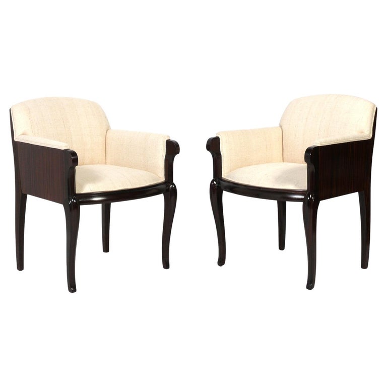 French Art Deco Rosewood and Silk Lounge Chairs  For Sale