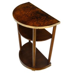 French Art Deco Rosewood & Brass Demilune 3 Tier Hall Stand Table MINT!