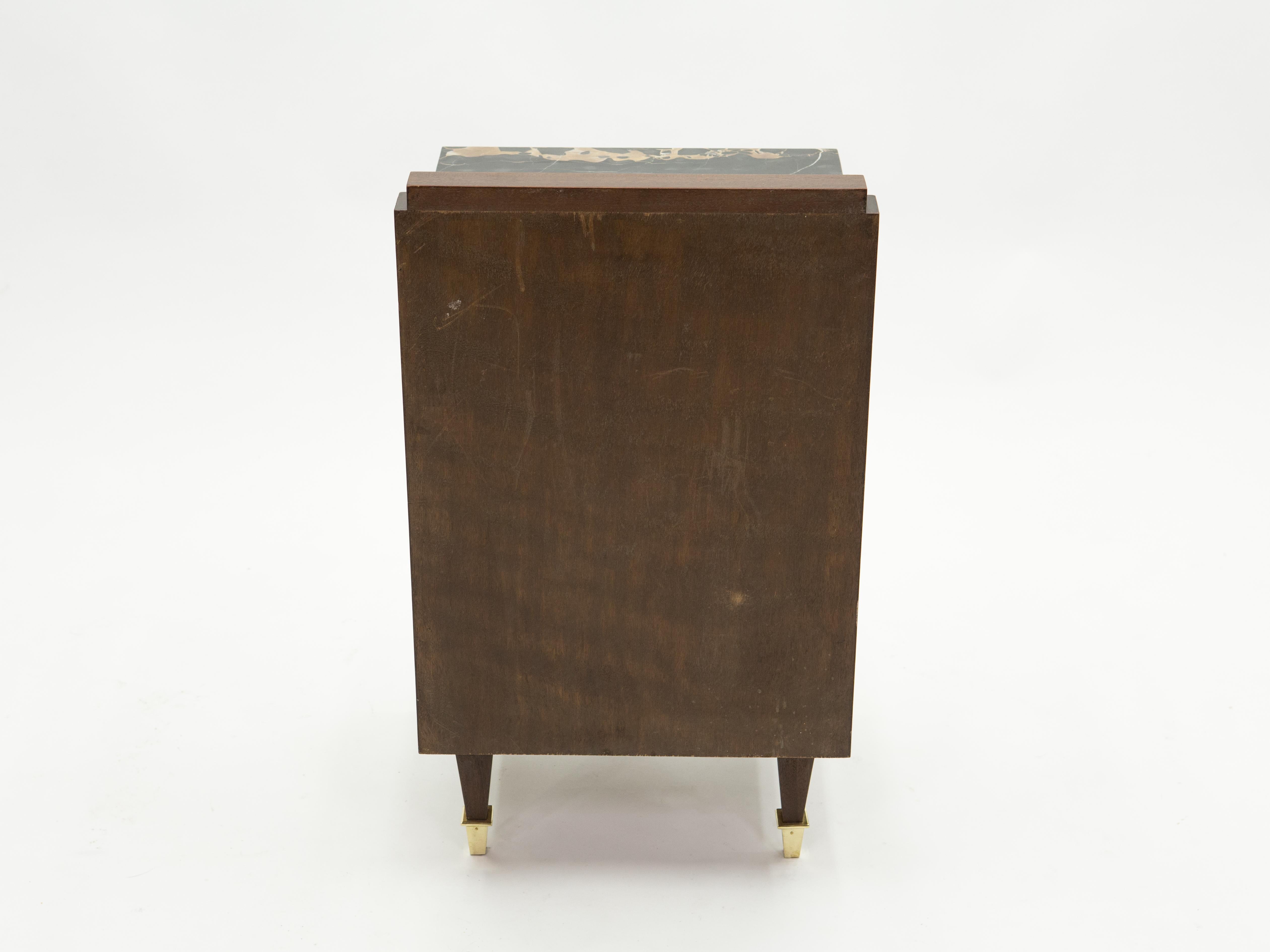 French Art Deco Rosewood Brass Marble Nightstands, 1940s 8
