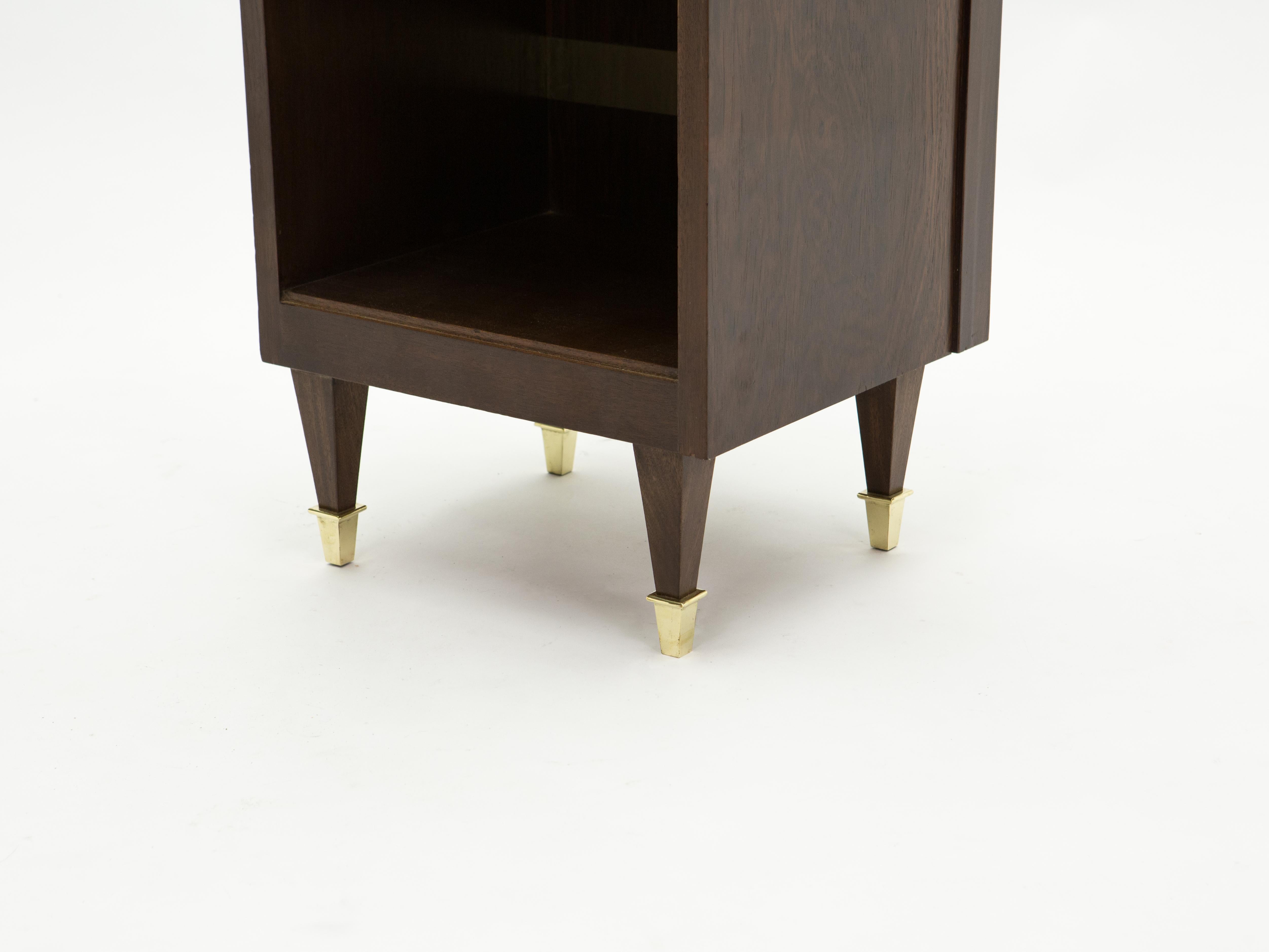 French Art Deco Rosewood Brass Marble Nightstands, 1940s 5