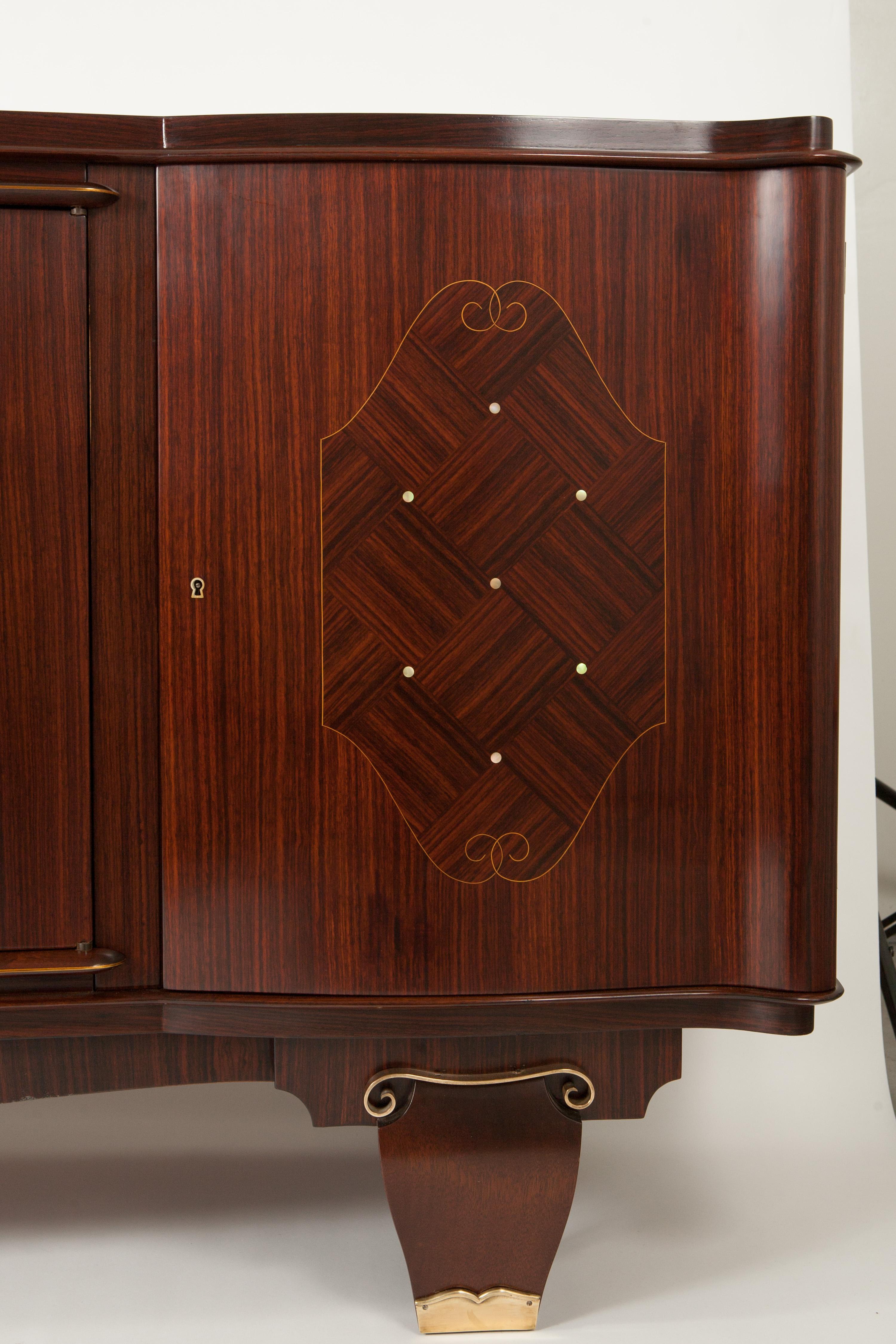 Mother-of-Pearl French Rosewood Buffet in the Style of Leleu For Sale