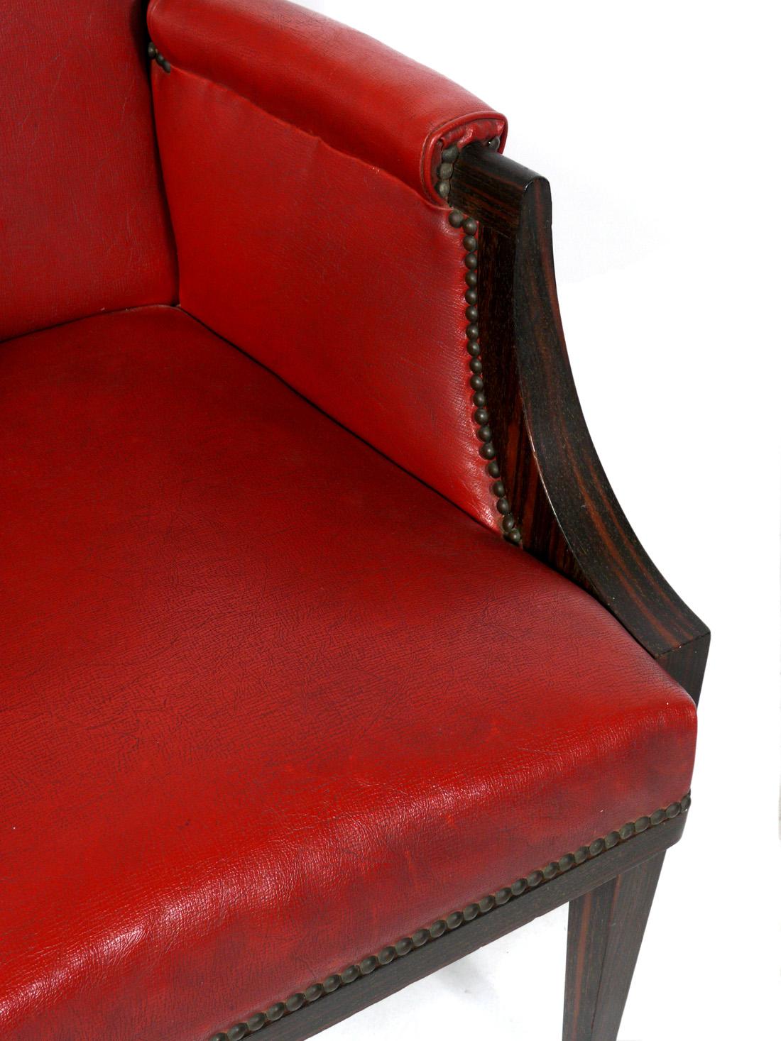 Faux Leather French Art Deco Rosewood Chair, circa 1930s