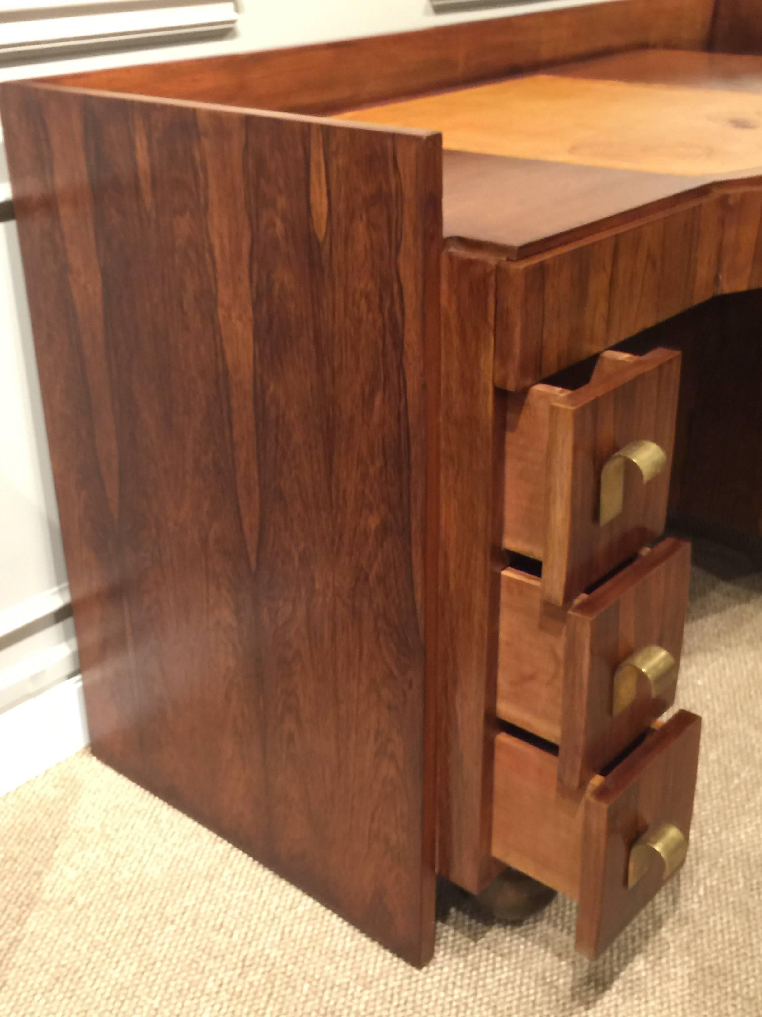 French Art Deco Rosewood Desk and Bookcase  In Good Condition For Sale In West Palm Beach, FL