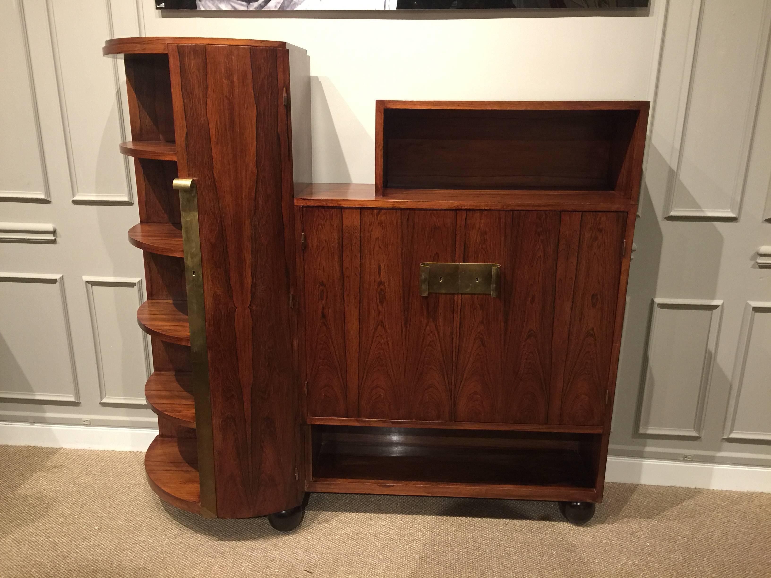 Bronze French Art Deco Rosewood Desk and Bookcase  For Sale