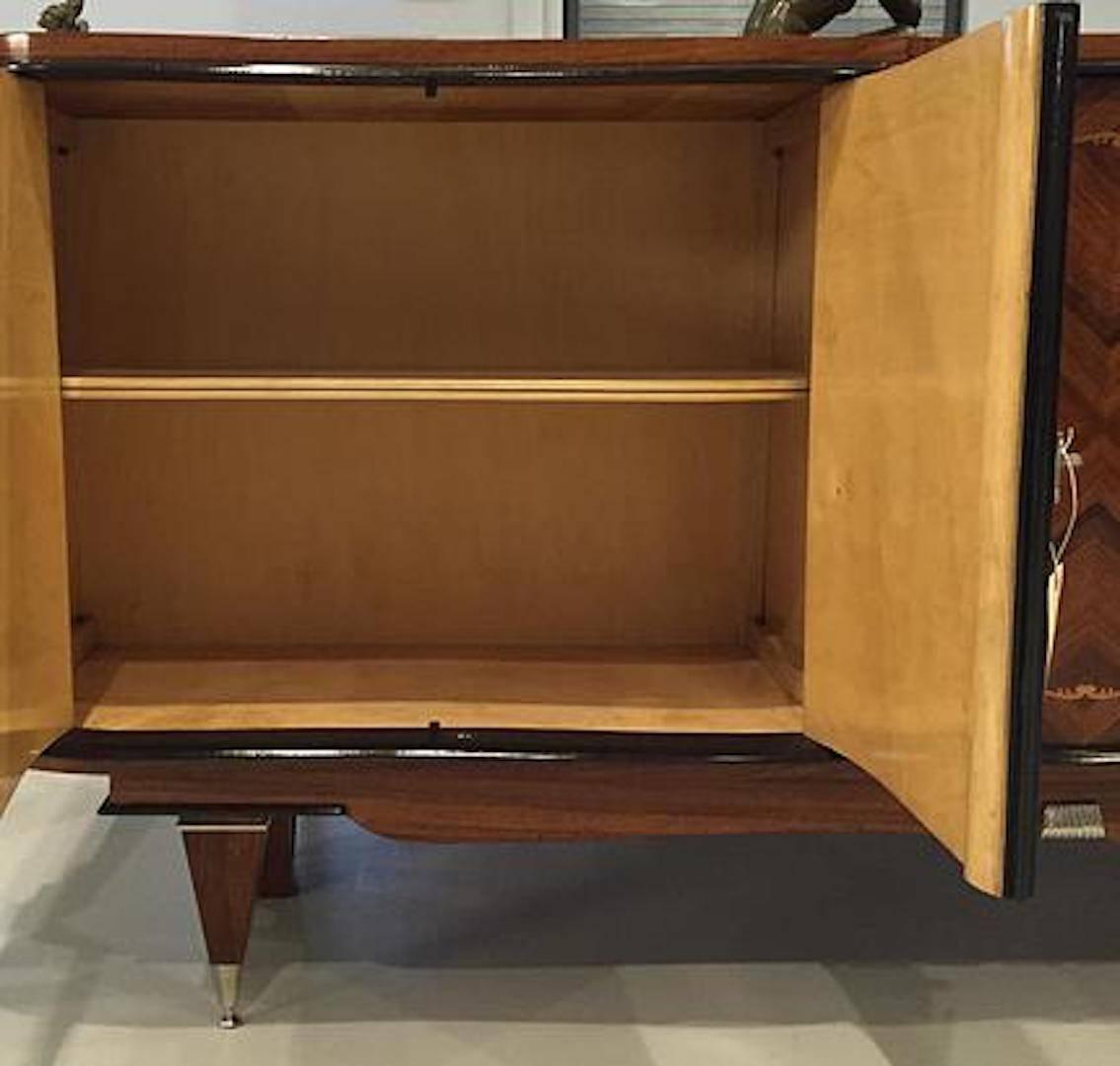 Mid-20th Century French Art Deco Rosewood Diamond Marquetry Buffet For Sale