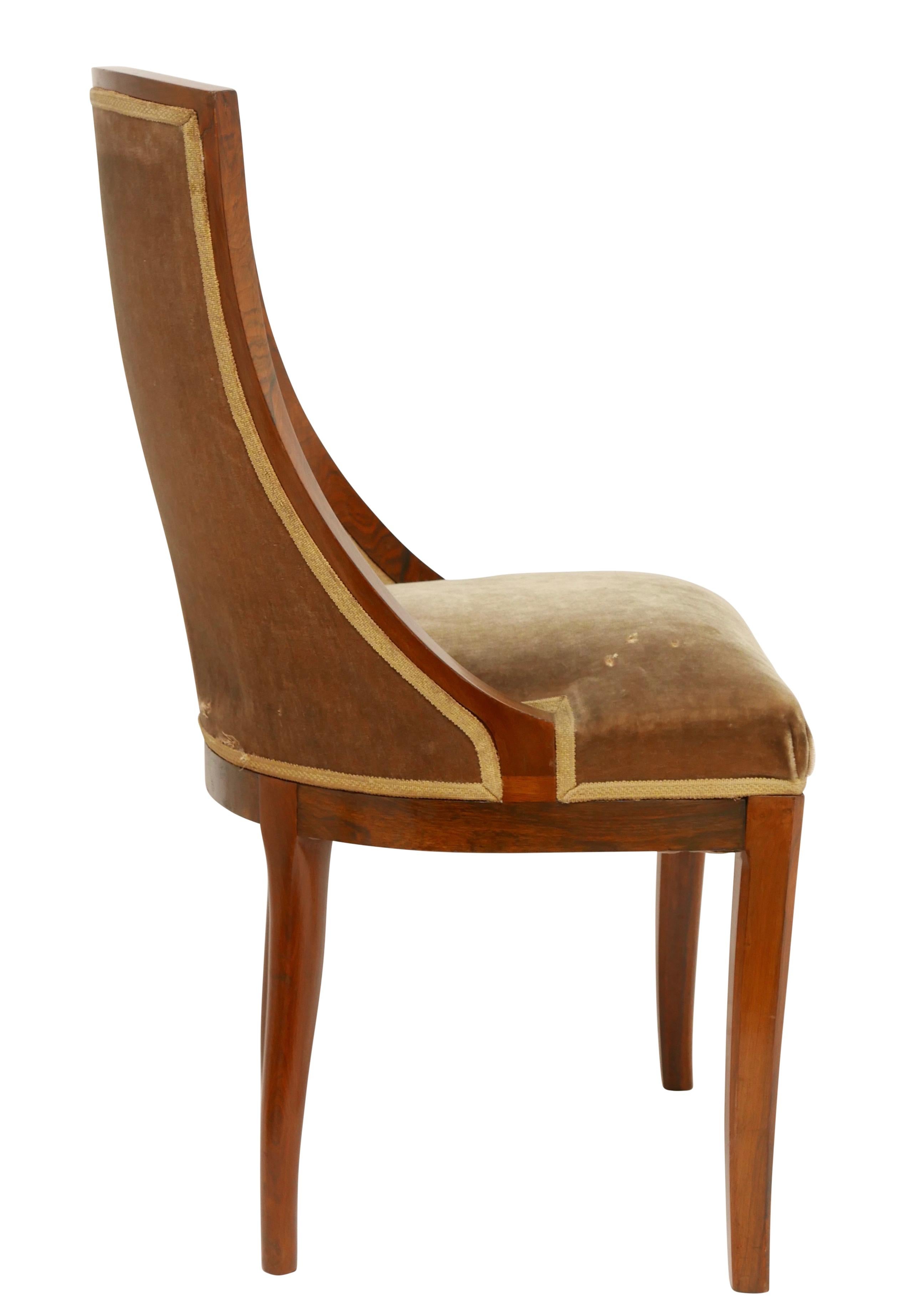 French Art Deco Rosewood Dining Chairs, Set of Six In Good Condition In San Francisco, CA